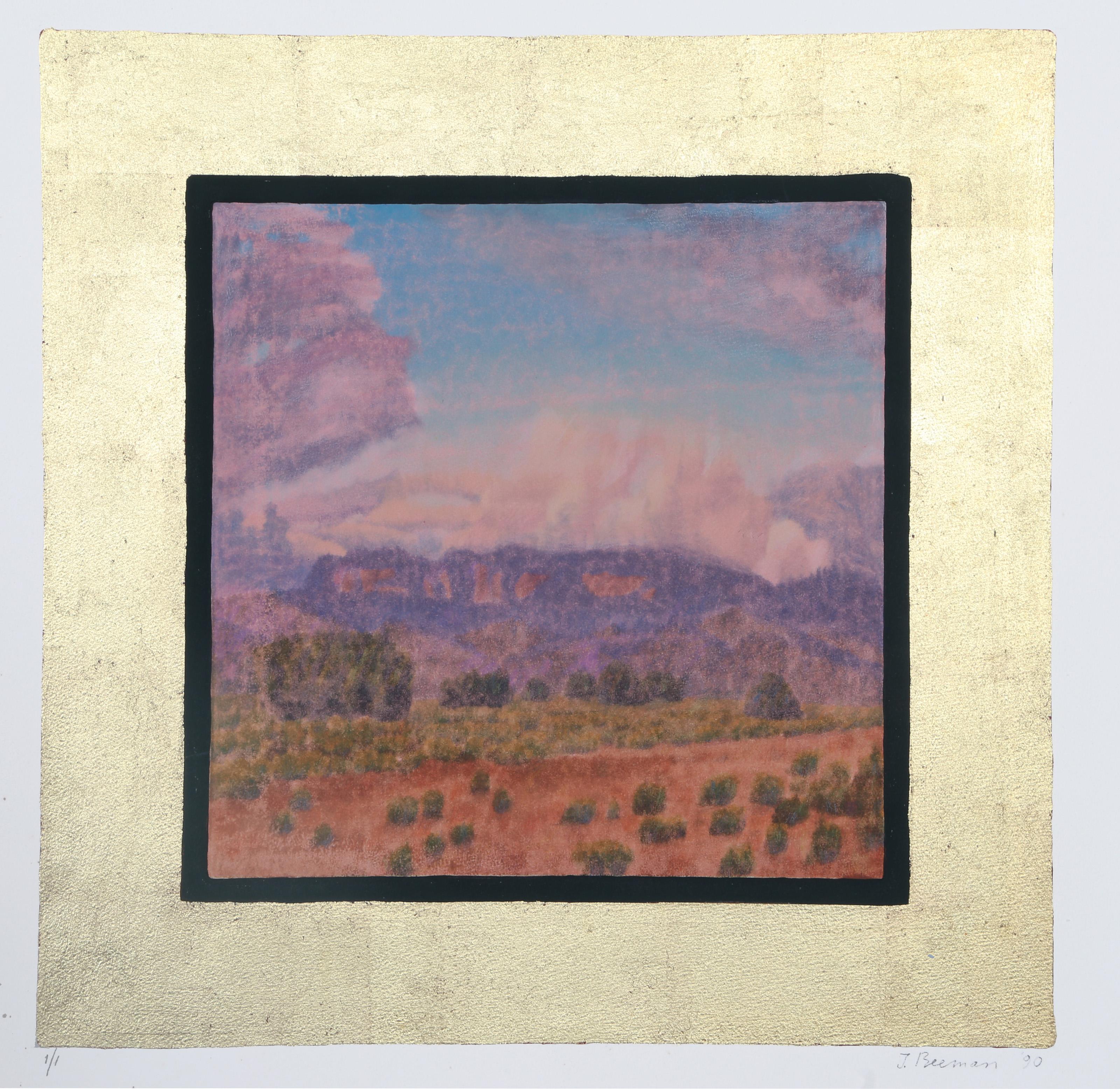 John Beerman, American (1958 - ) - Valley and Mountain, Year:  1990, Medium:  Monotype, signed in pencil, Image Size:  14.5 x 15 inches, Size:  21 x 26 in. (53.34 x 66.04 cm), Printer:  Syliva Roth, Publisher:  Hudson River Editions, Description:  A