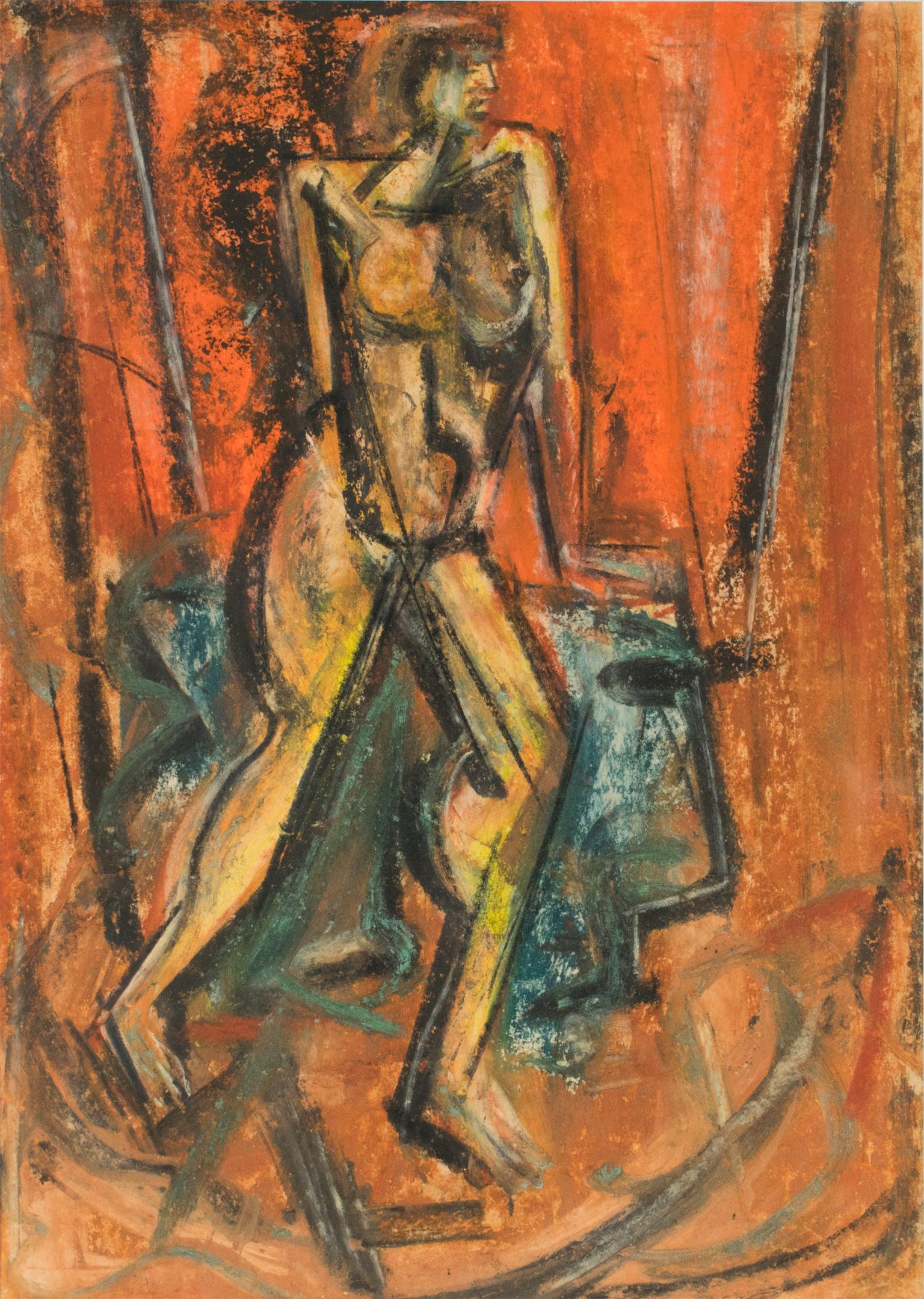Brutalist Nude Study Pastel Painting by John Begg For Sale 4