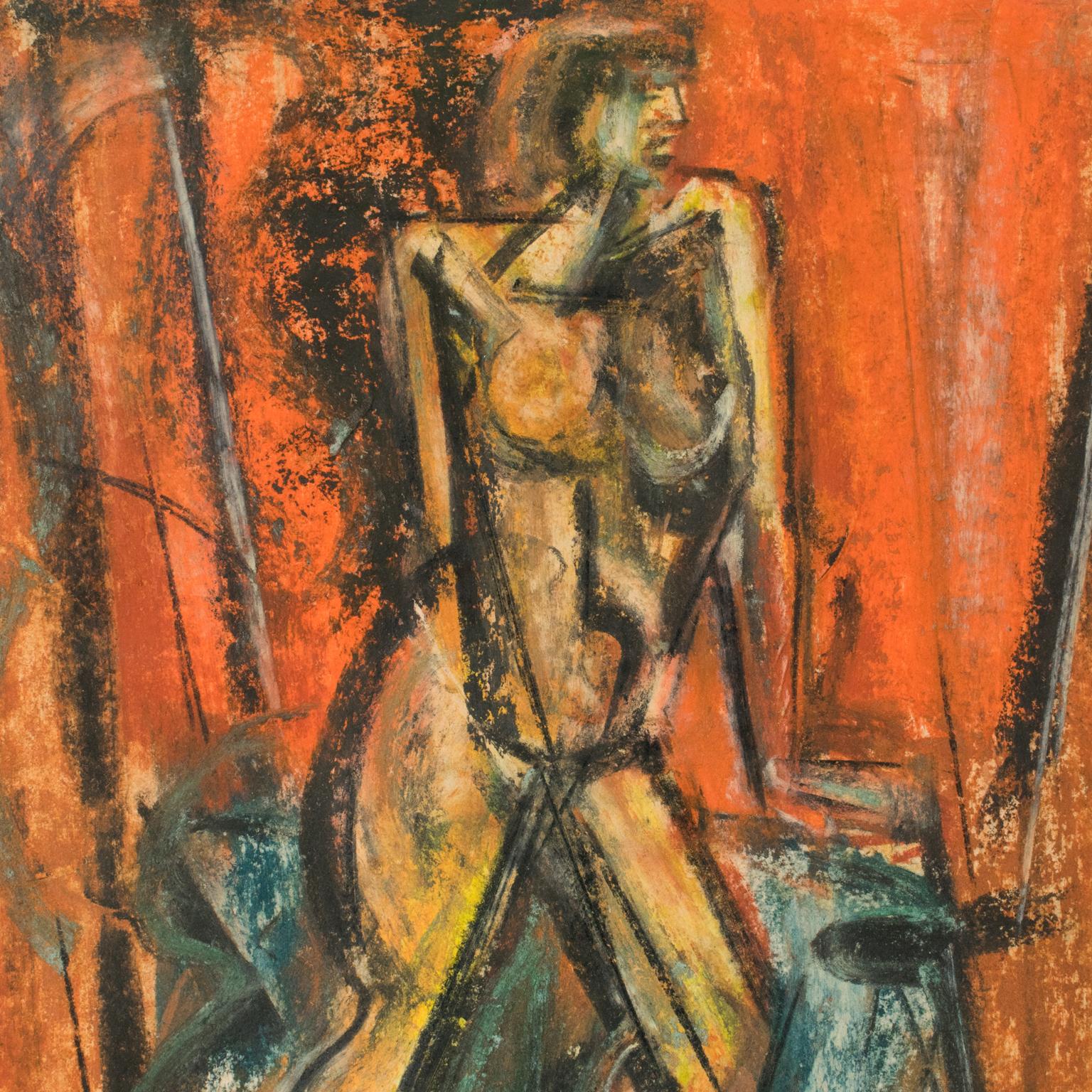 Brutalist Nude Study Pastel Painting by John Begg For Sale 5