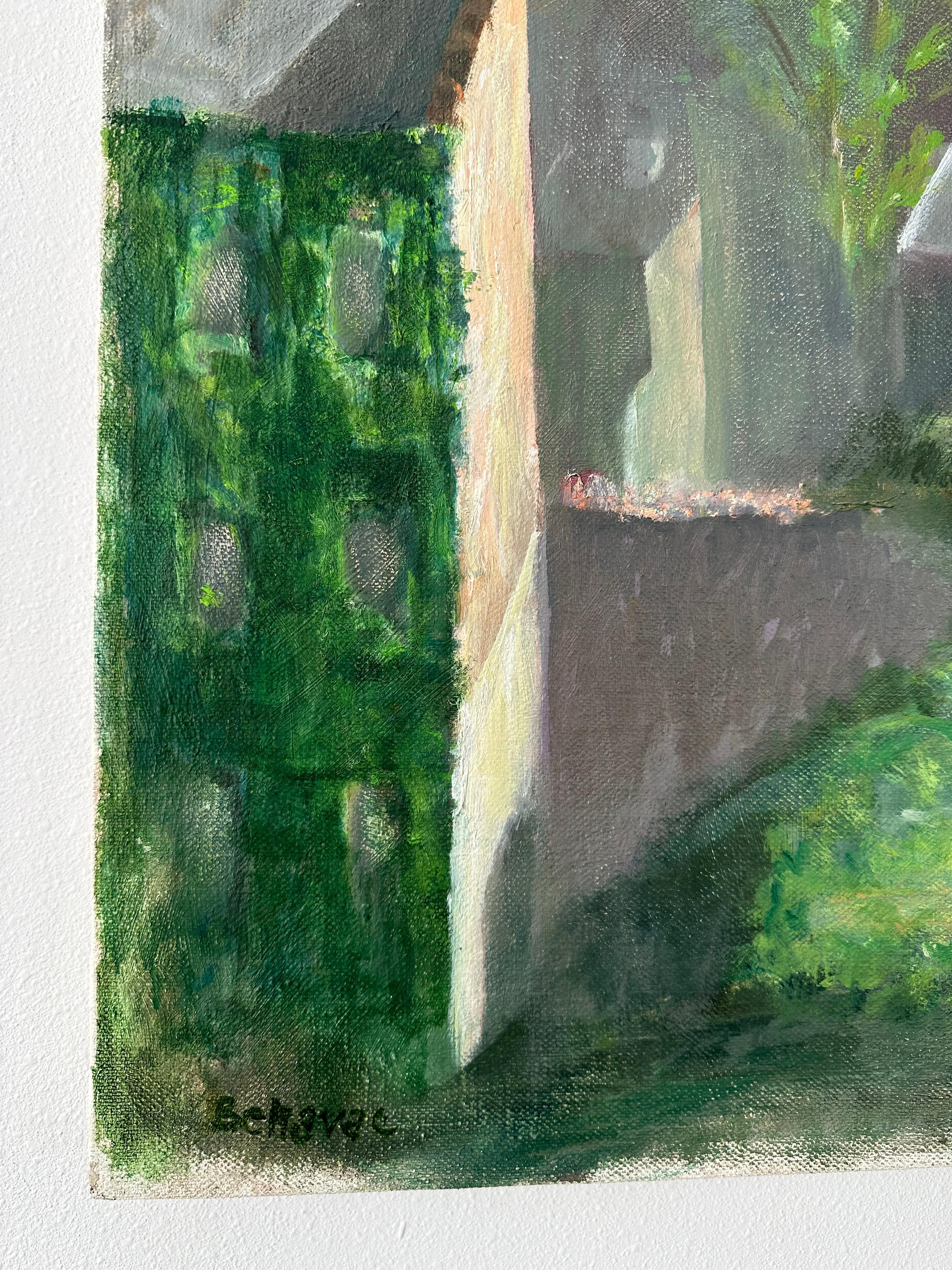 Paysage Manayunk Philadelphia Hazy Morning - Painting de John Bekavac