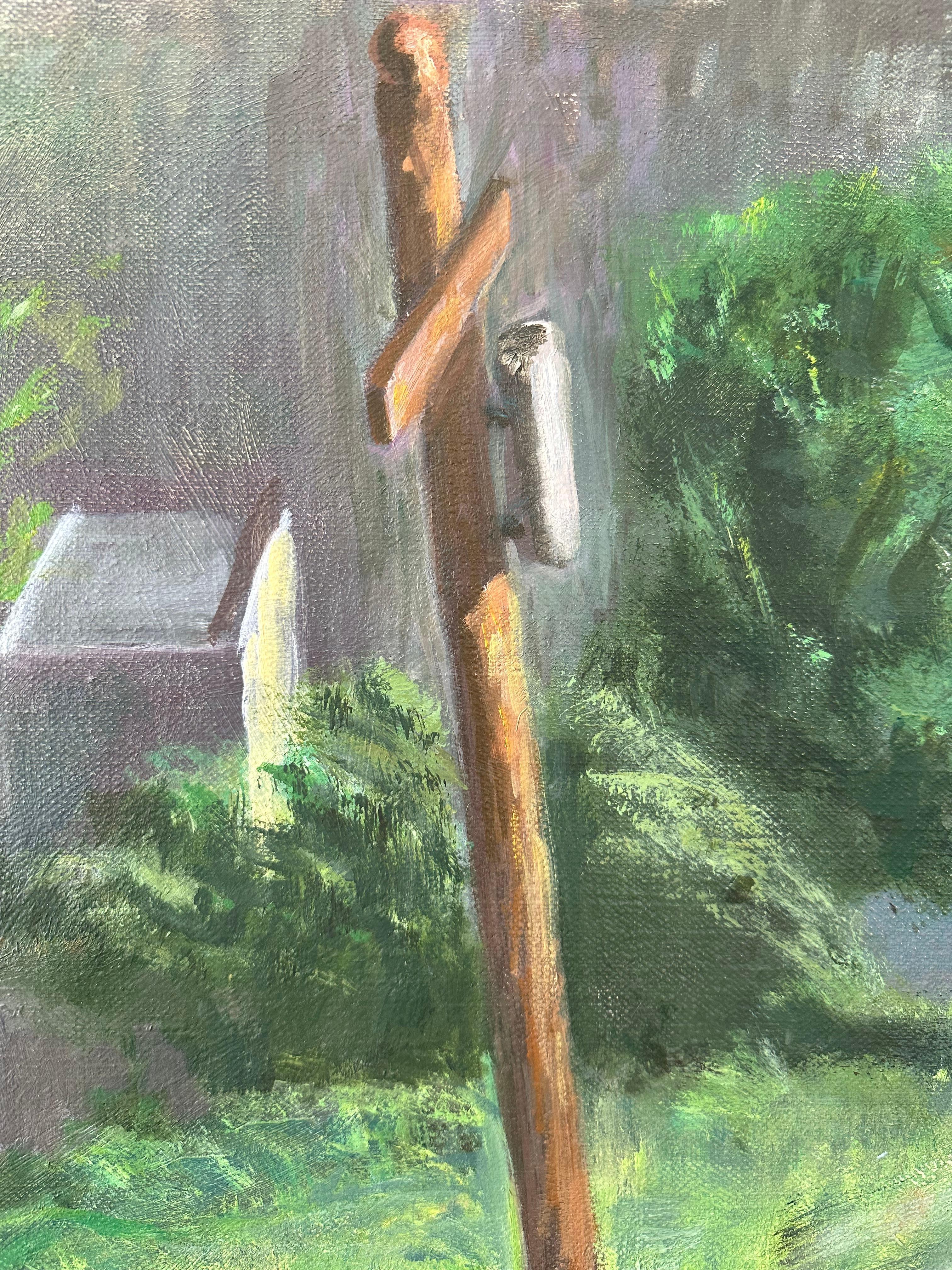 Paysage Manayunk Philadelphia Hazy Morning - Gris Landscape Painting par John Bekavac