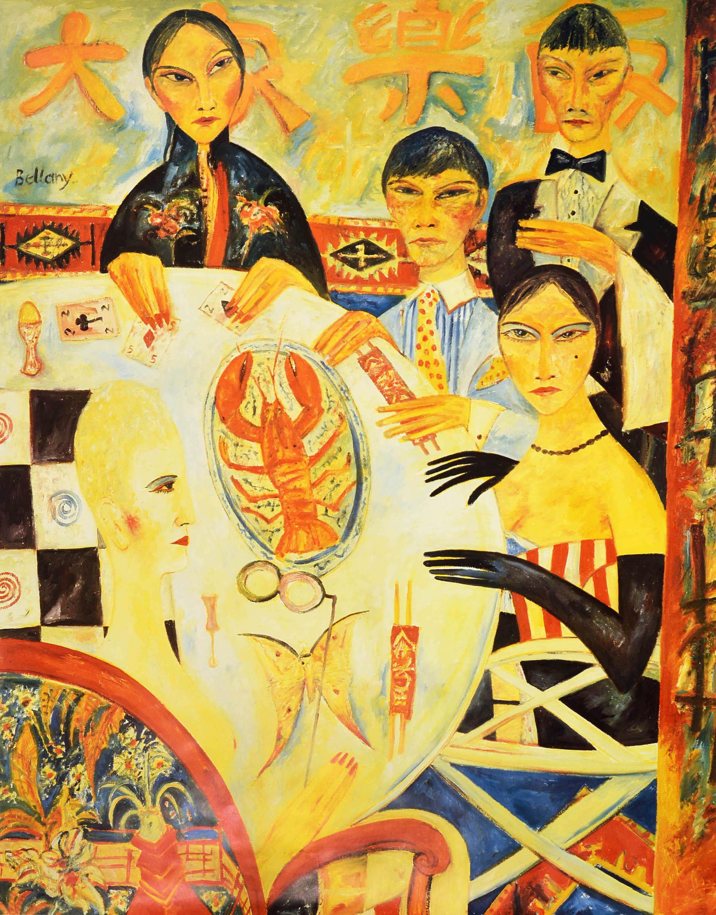 Poster originale d'epoca della metropolitana di Londra Chinatown Paint It By Tube Bellany - Print di John Bellany