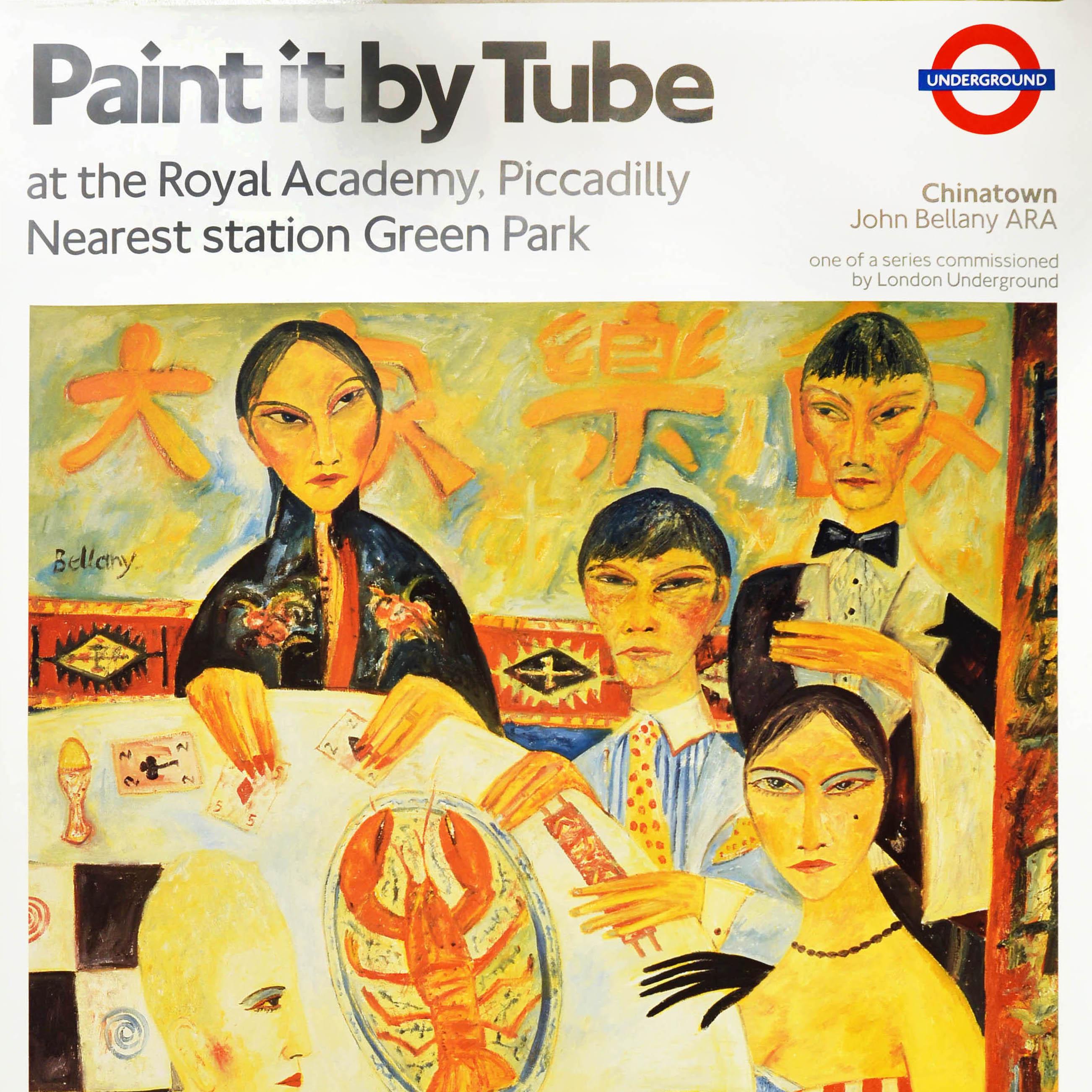 Poster originale d'epoca della metropolitana di Londra Chinatown Paint It By Tube Bellany - Print Arancia di John Bellany