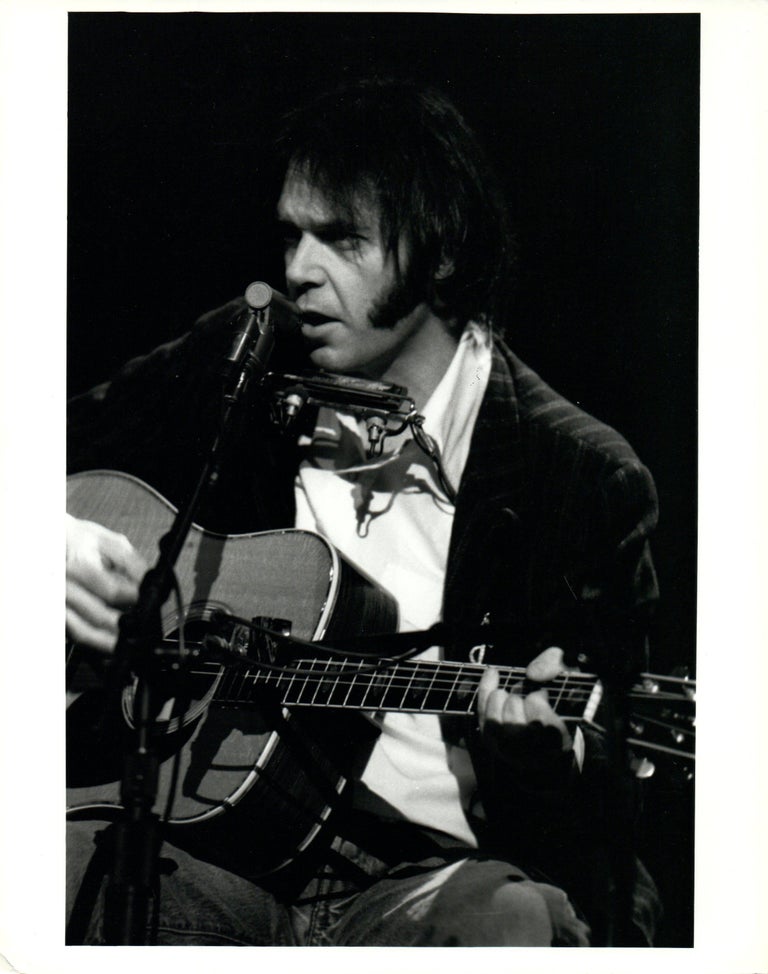 John Bellissimo Neil Young With Guitar and Harmonica Vintage Original Photograph at 1stDibs