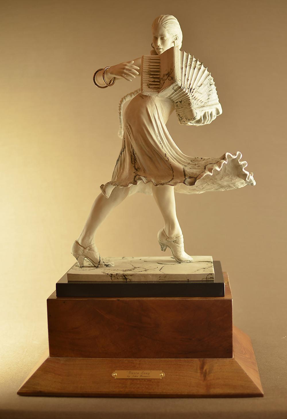 John Bennett Figurative Sculpture - "FIESTA SONG" ACCORDION PLAYER BRONZE SCULPTURE