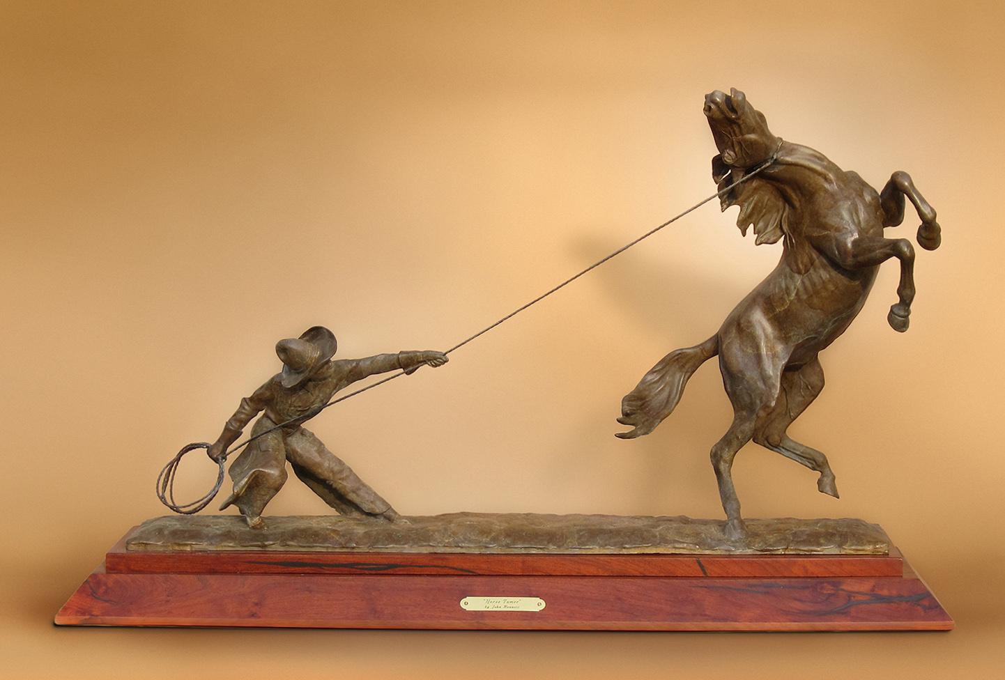 John Bennett Figurative Sculpture - "HORSE TAMER" BRONZE SCULPTURE