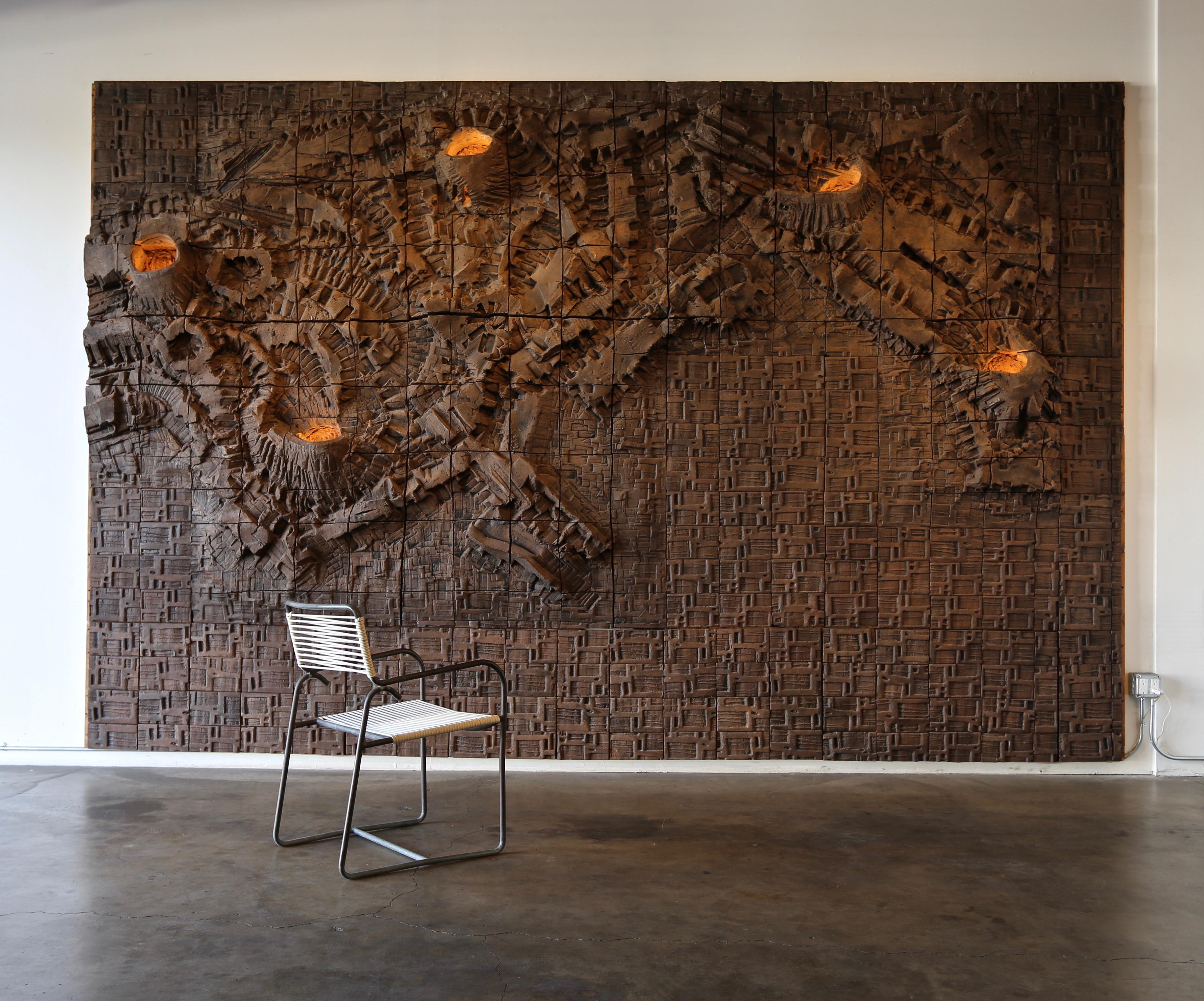 Mid-Century Modern John Bennett Monumental Illuminated Ceramic Wall Sculpture for Hans Sumpf, 1971