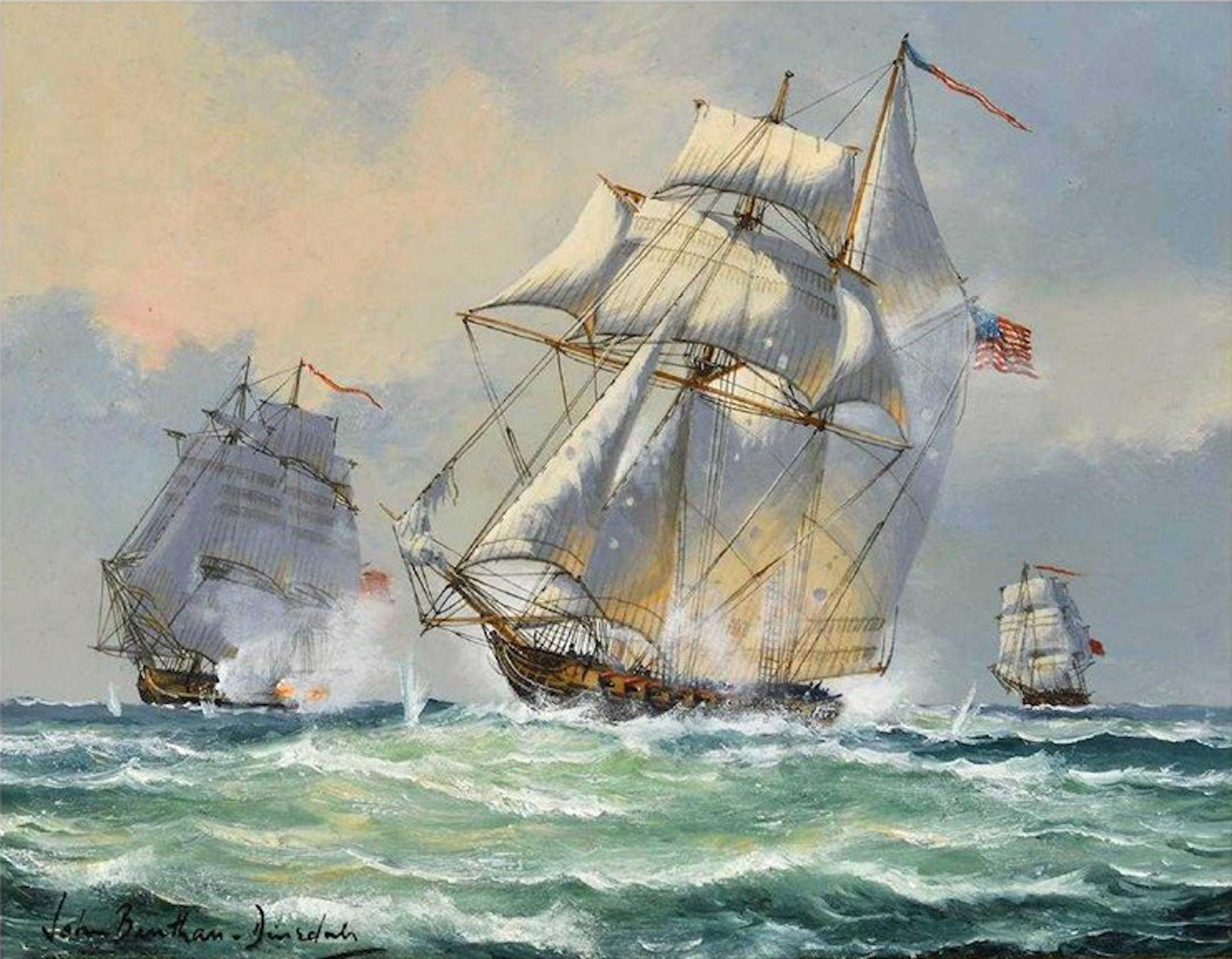 John Bentham-Dinsdale Landscape Painting - Battle at Sea