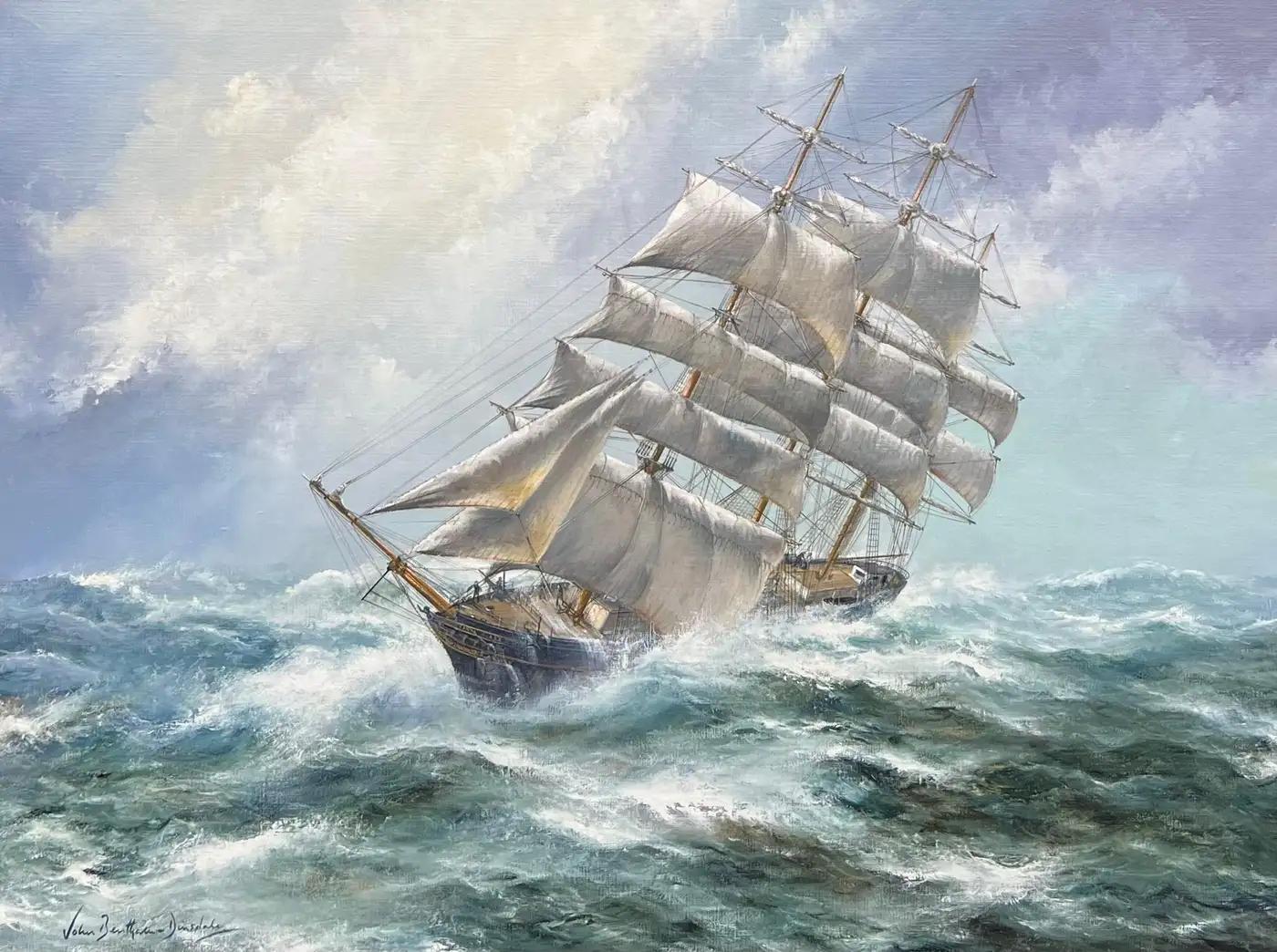 Clipper Ship in Tempestuous Seas - Painting by John Bentham-Dinsdale