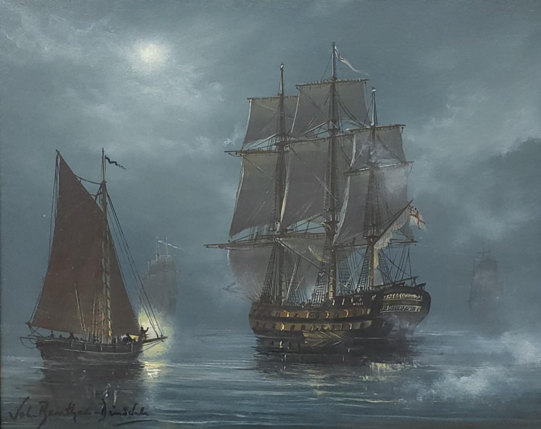 The Centaur, navire amiral de l'amiral Hood - École anglaise Painting par John Bentham-Dinsdale