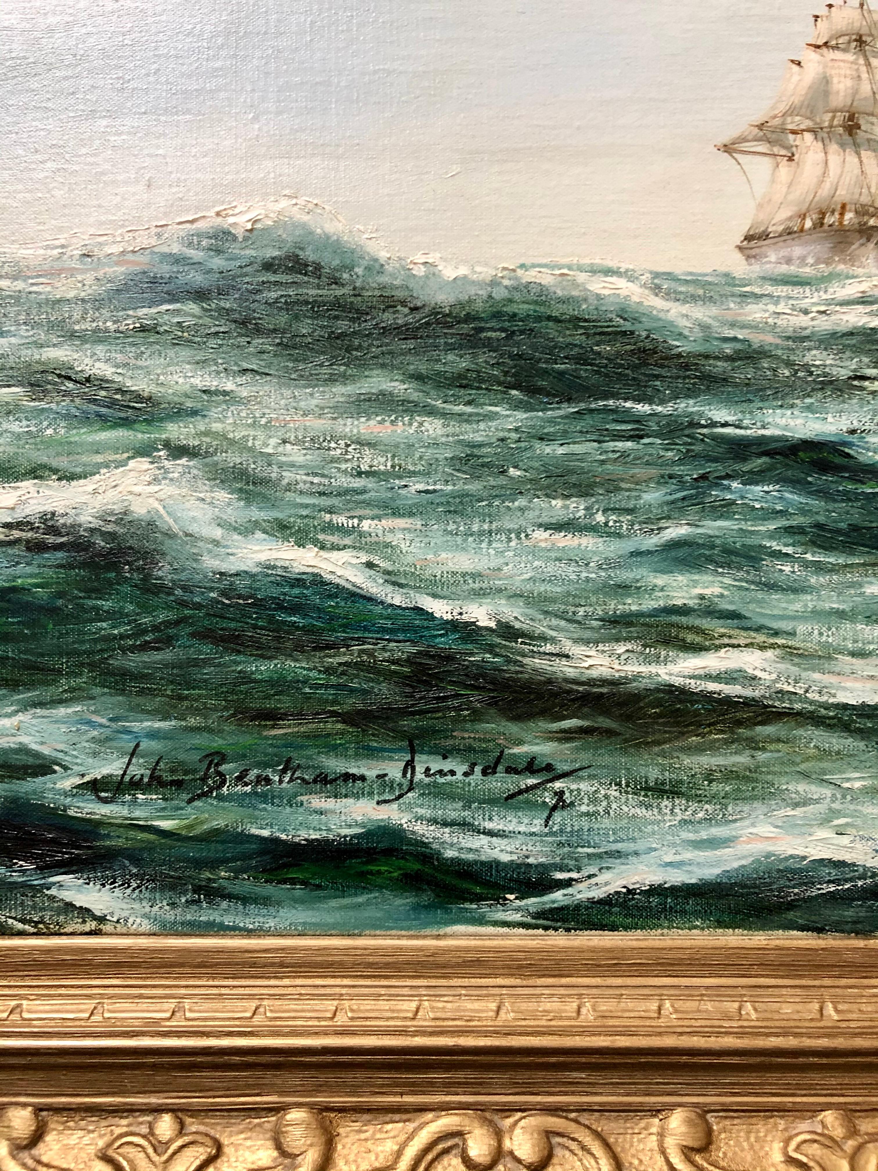 The Pursuit, Man-O-War Ship at High Seas - Painting by John Bentham-Dinsdale