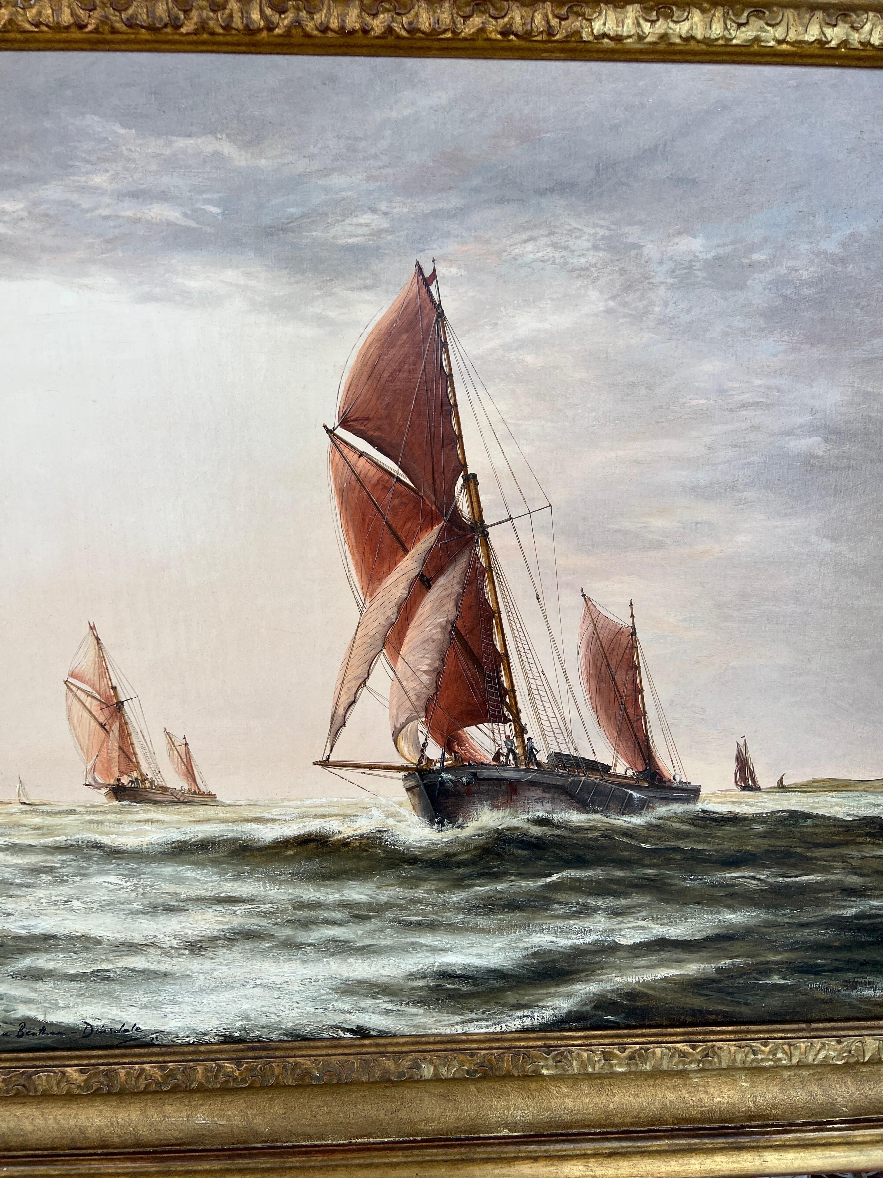 John Bentham-Dinsdale (British, 1927-2008), circa 1972.
Dinsdale painted the sea and great ships of the era when “Britannia ruled the waves” with her fleets of clipper and fighting ships whose huge white sails took men across the seas of the world.