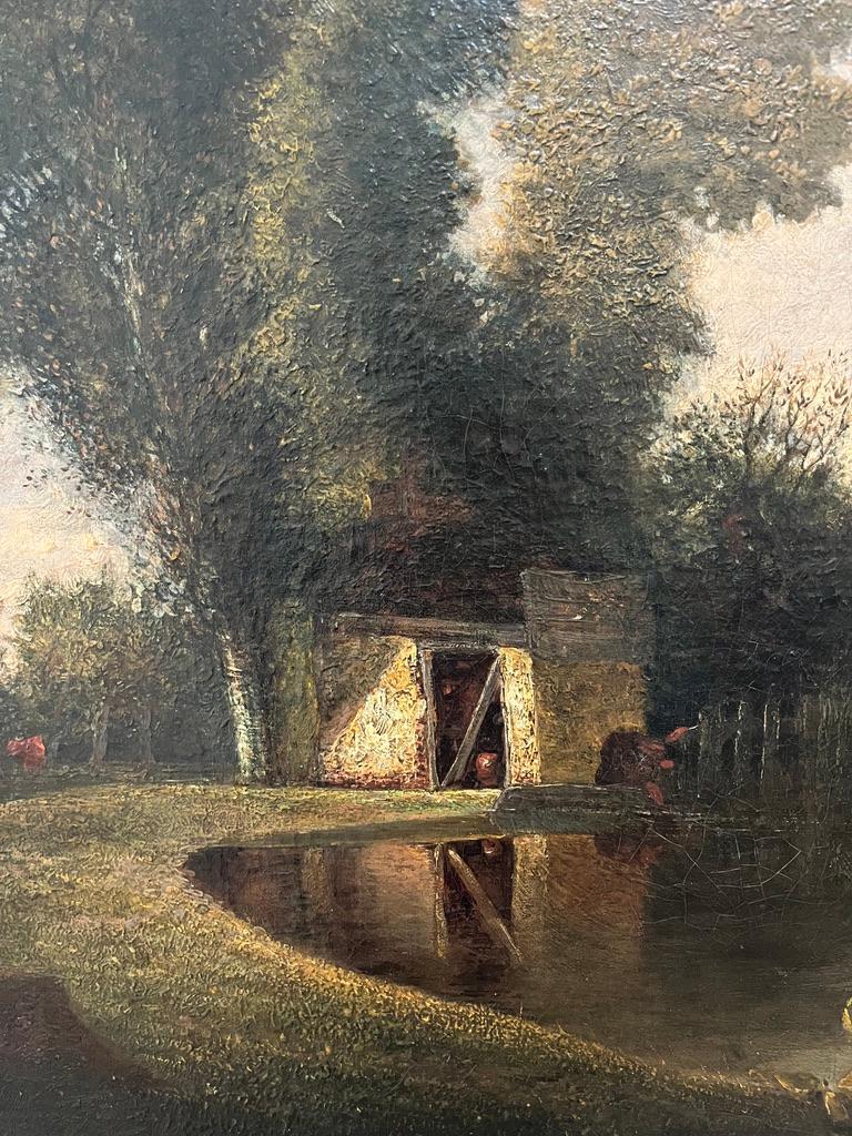 Early 19th Century Norwich School oil painting of cottage by a pond 1