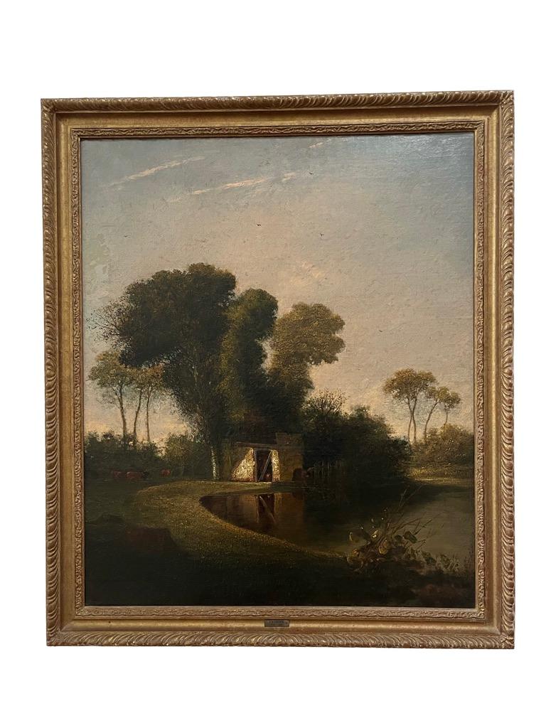John Berney Crome Landscape Painting - Early 19th Century Norwich School oil painting of cottage by a pond