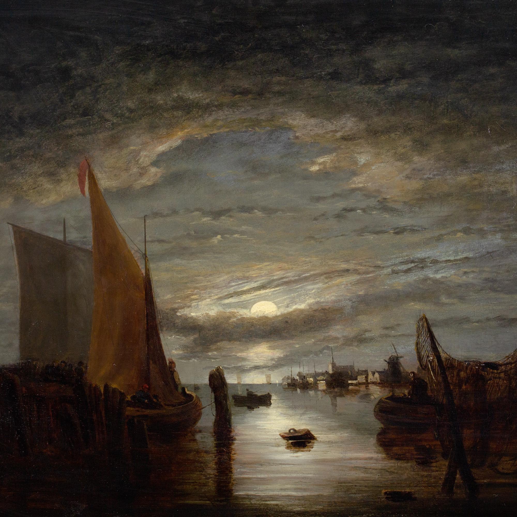 John Berney Crome, Nocturne With Fishing Boats, 19th-Century Oil Painting For Sale 4