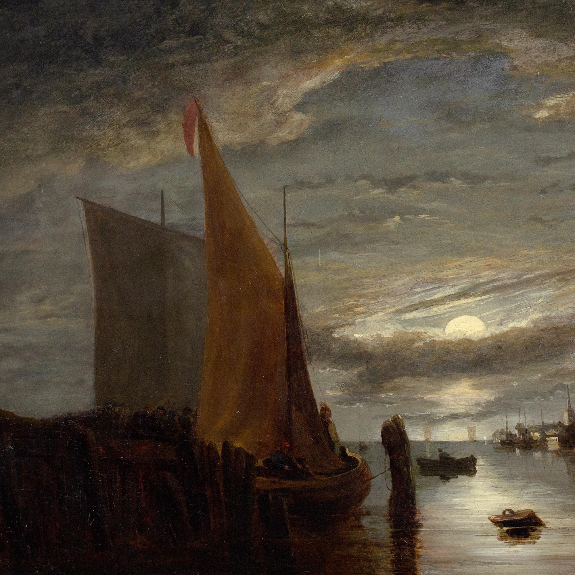 John Berney Crome, Nocturne With Fishing Boats, 19th-Century Oil Painting For Sale 5