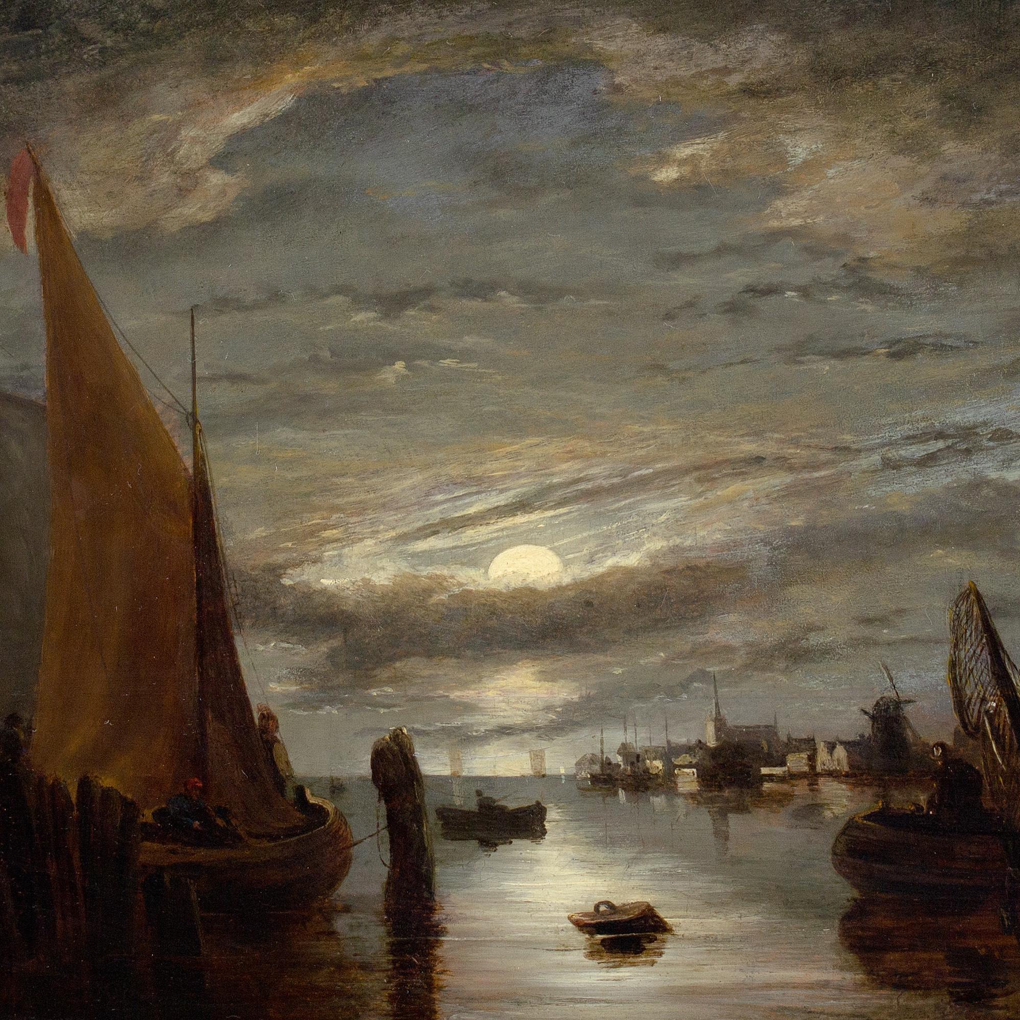 John Berney Crome, Nocturne With Fishing Boats, 19th-Century Oil Painting For Sale 6