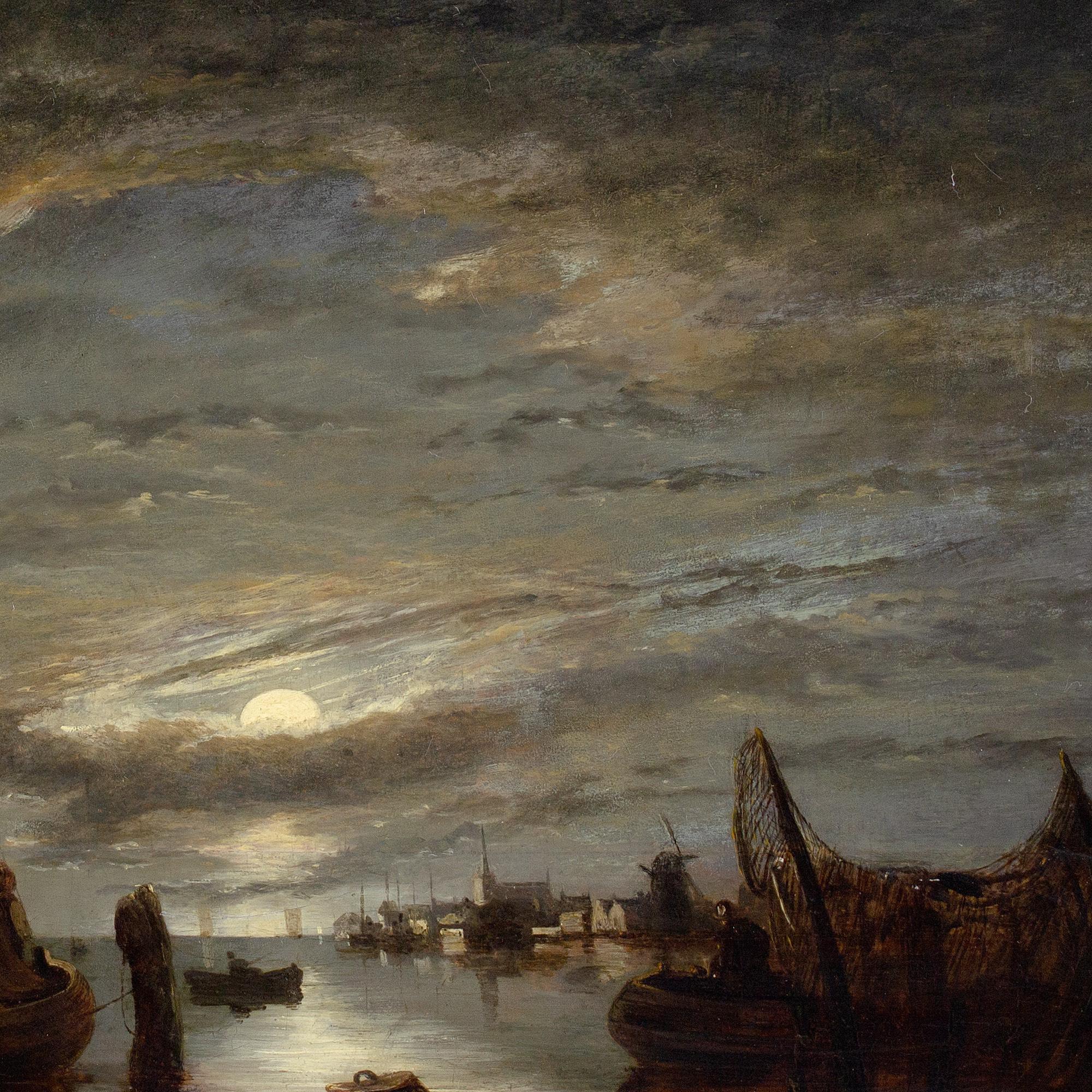 John Berney Crome, Nocturne With Fishing Boats, 19th-Century Oil Painting For Sale 7