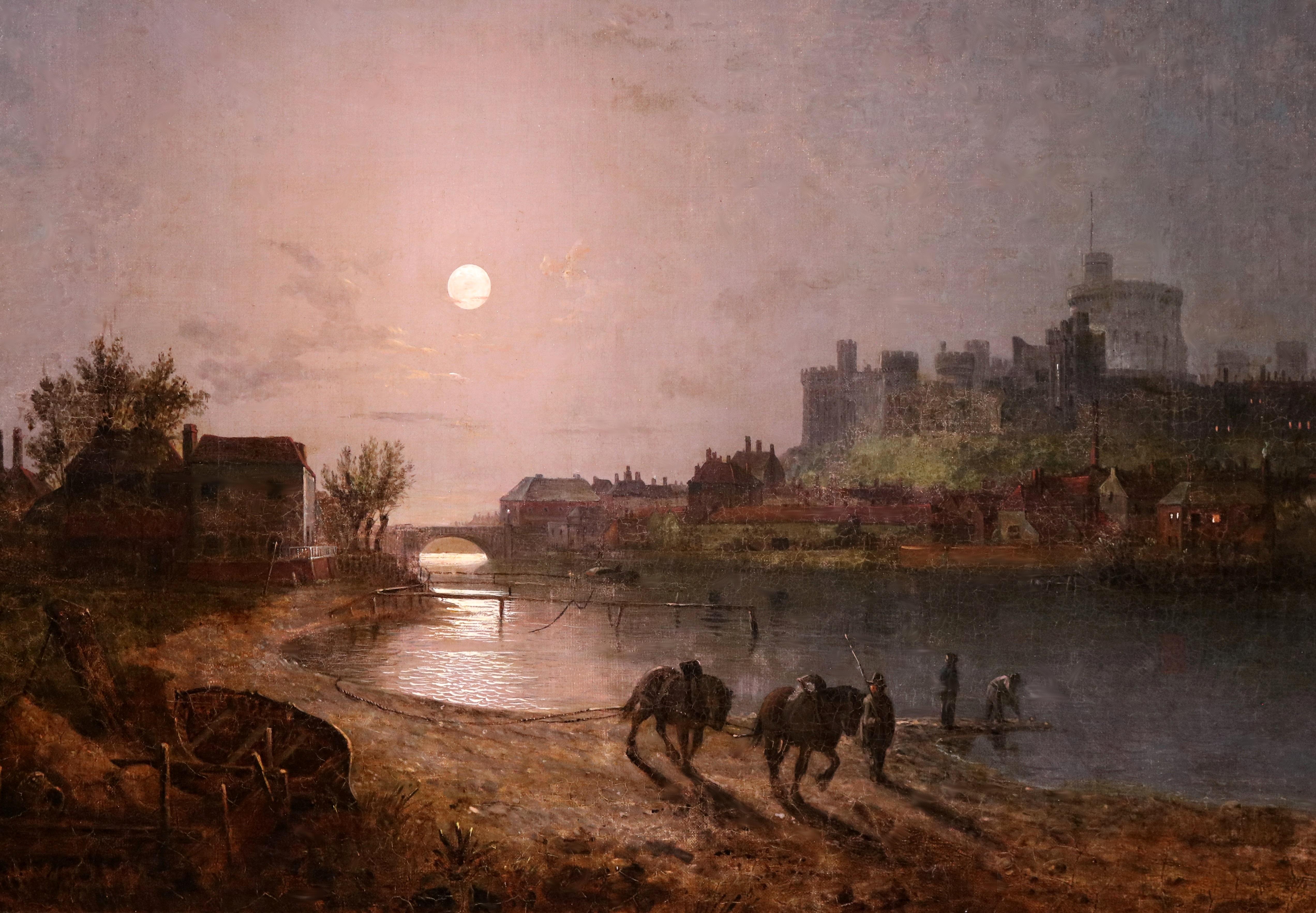 Scene on the Thames - Moonlight - Early 19th Century Nocturne Landscape Painting 1