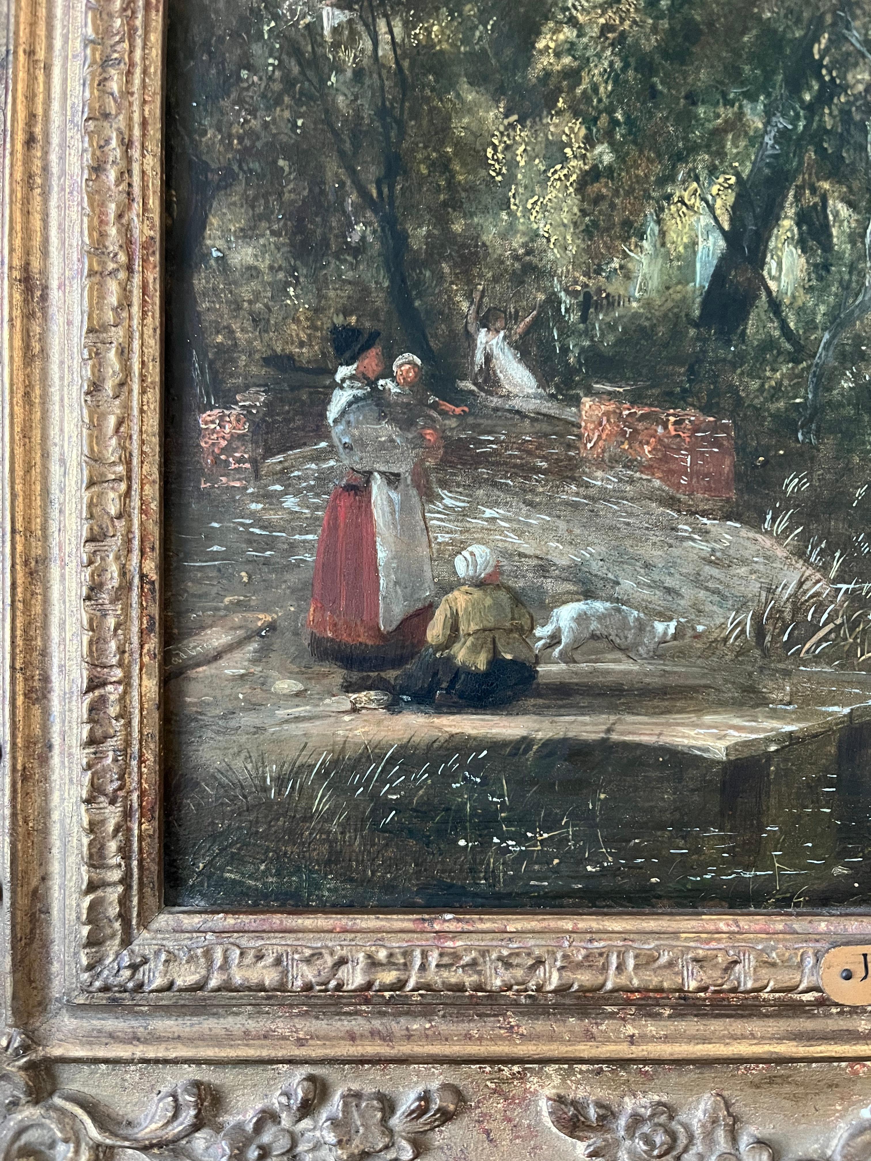 John Berney Ladbrooke, óleo del siglo XIX sobre un paisaje fluvial en venta 4
