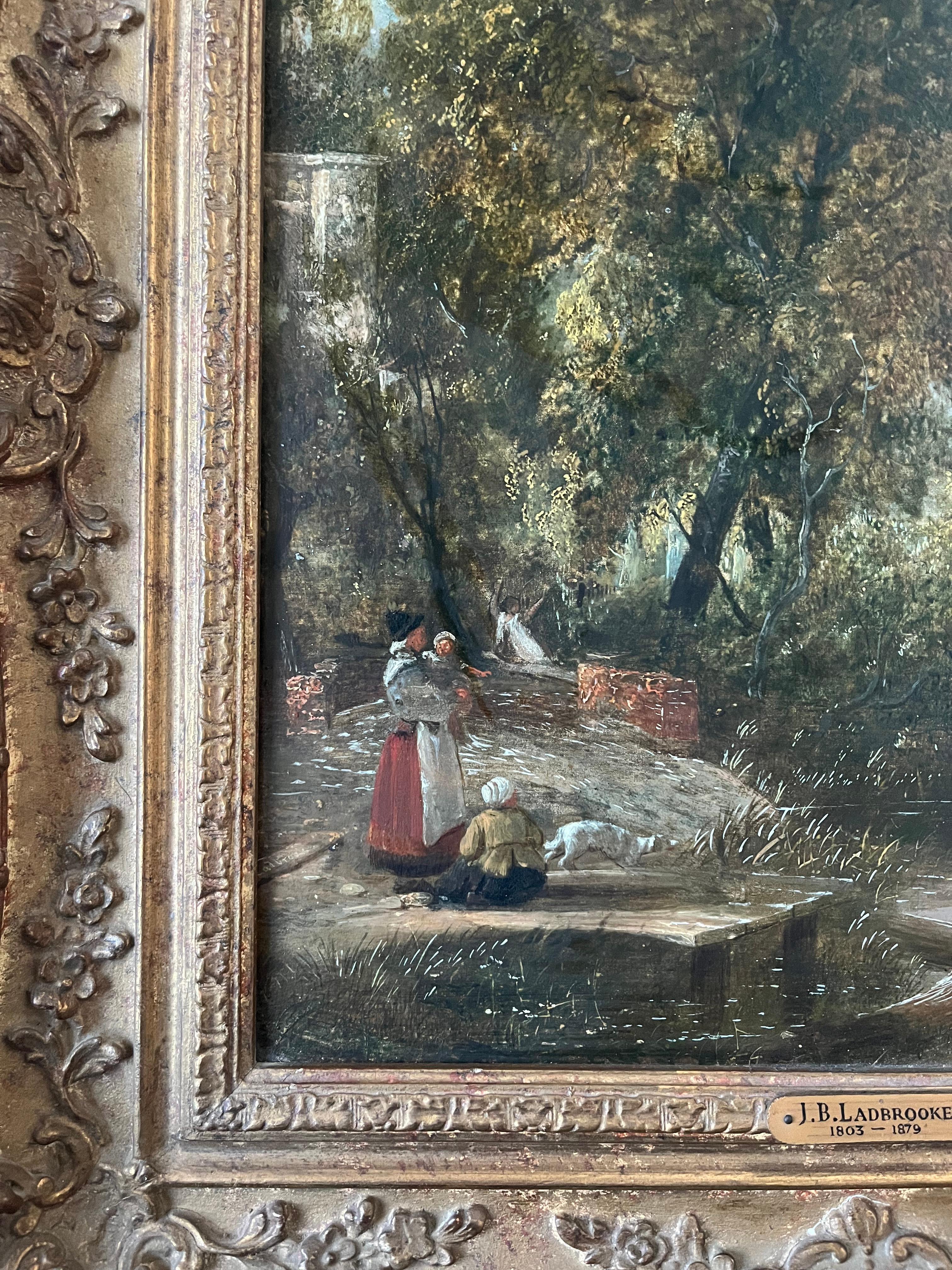 John Berney Ladbrooke, óleo del siglo XIX sobre un paisaje fluvial en venta 5