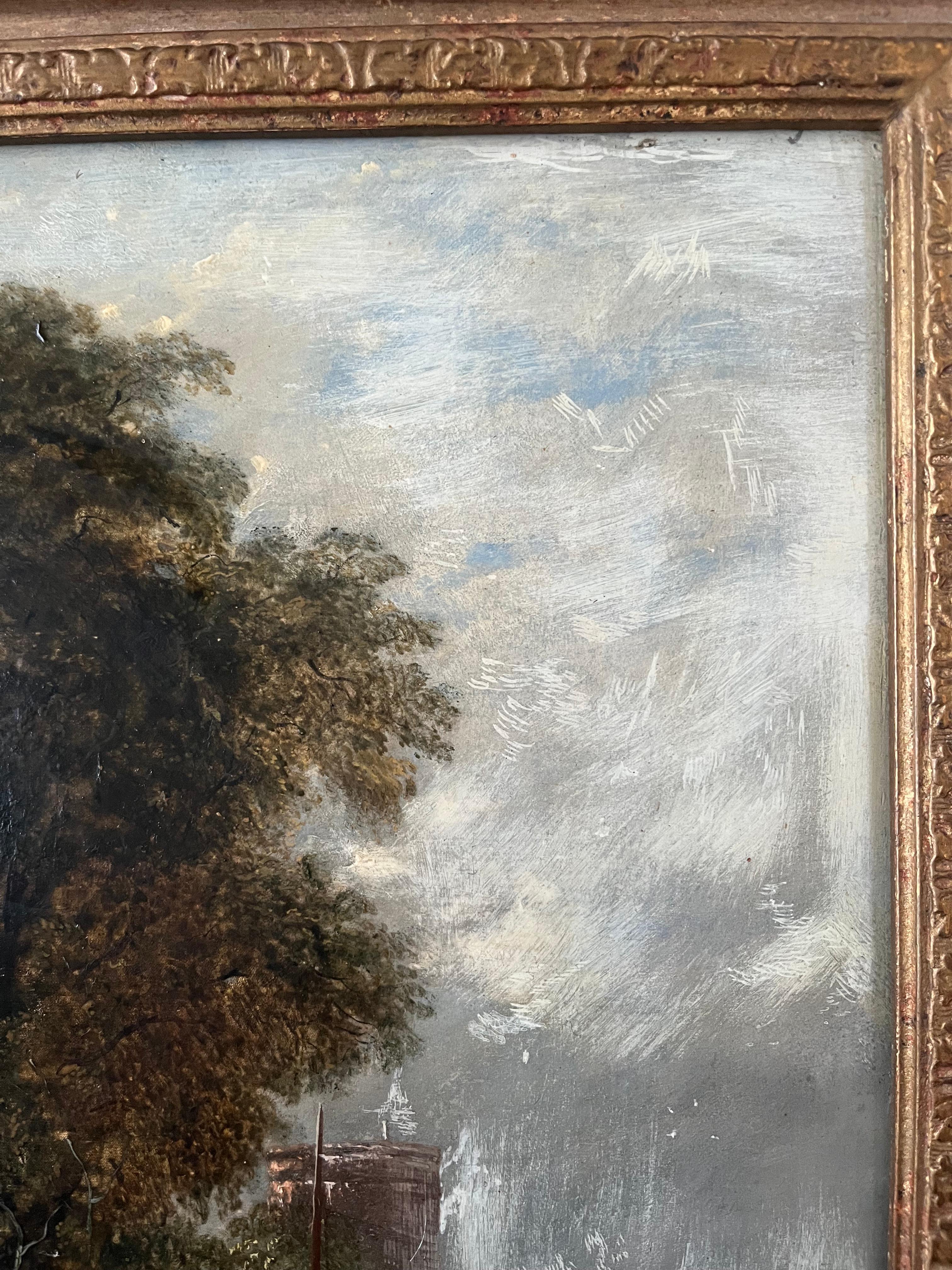 John Berney Ladbrooke, óleo del siglo XIX sobre un paisaje fluvial en venta 8