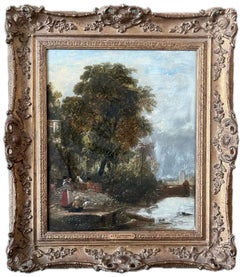 John Berney Ladbrooke, 19th Century oil painting of a river landscape