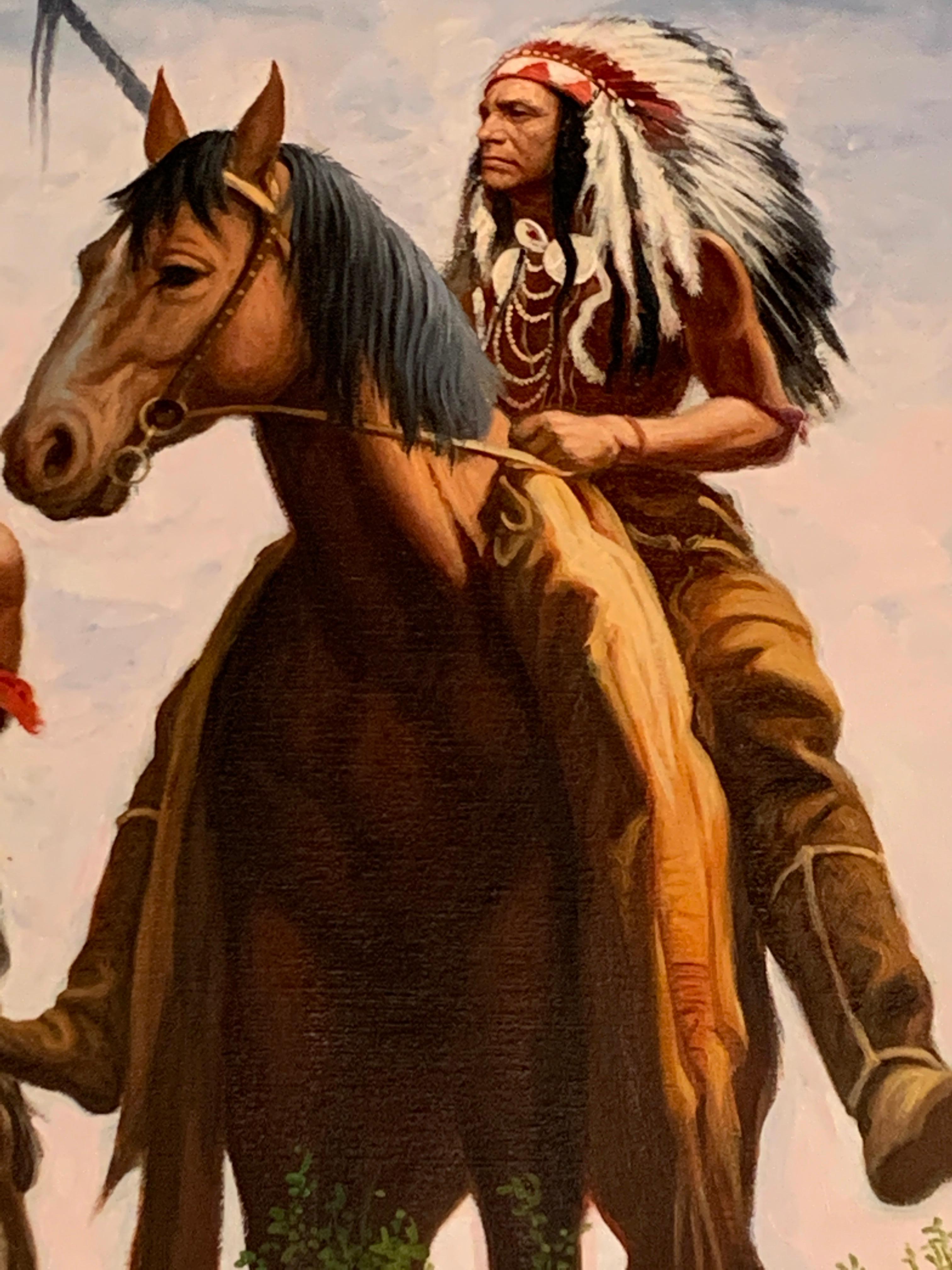 „Apsaalooke Warriors“, John Berry, Indigene Kunst (Nord-/Südamerika), Öl/Leinwand, 40x30 Zoll im Angebot 4