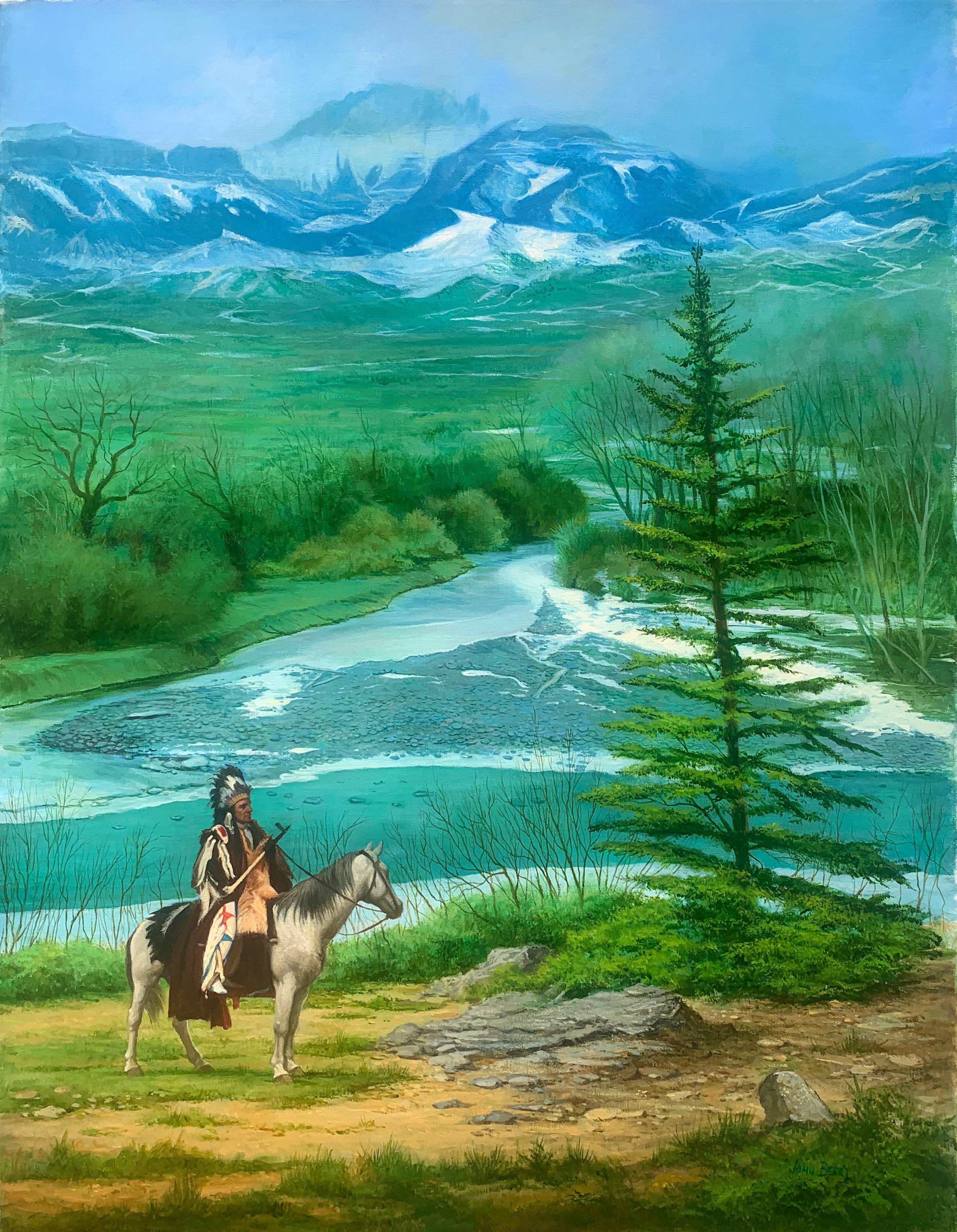 "Solitary", John Berry, Native American Indians, Realism, Oil/Canvas, 40x30 in