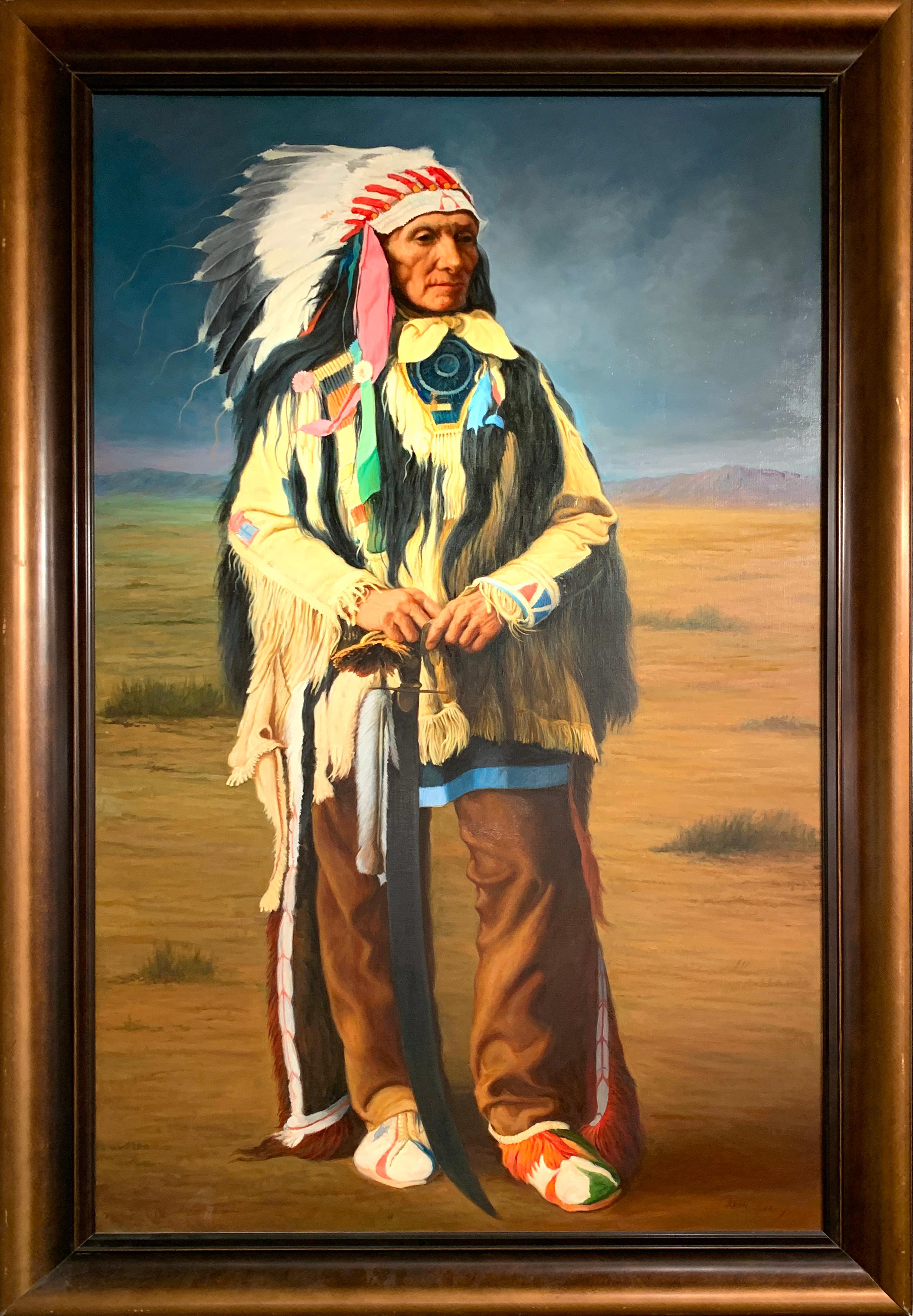 « Yellow Hair Sioux », John Berry, Amérindiens amérindiens, huile/toile, 60 x 36 pouces en vente 1