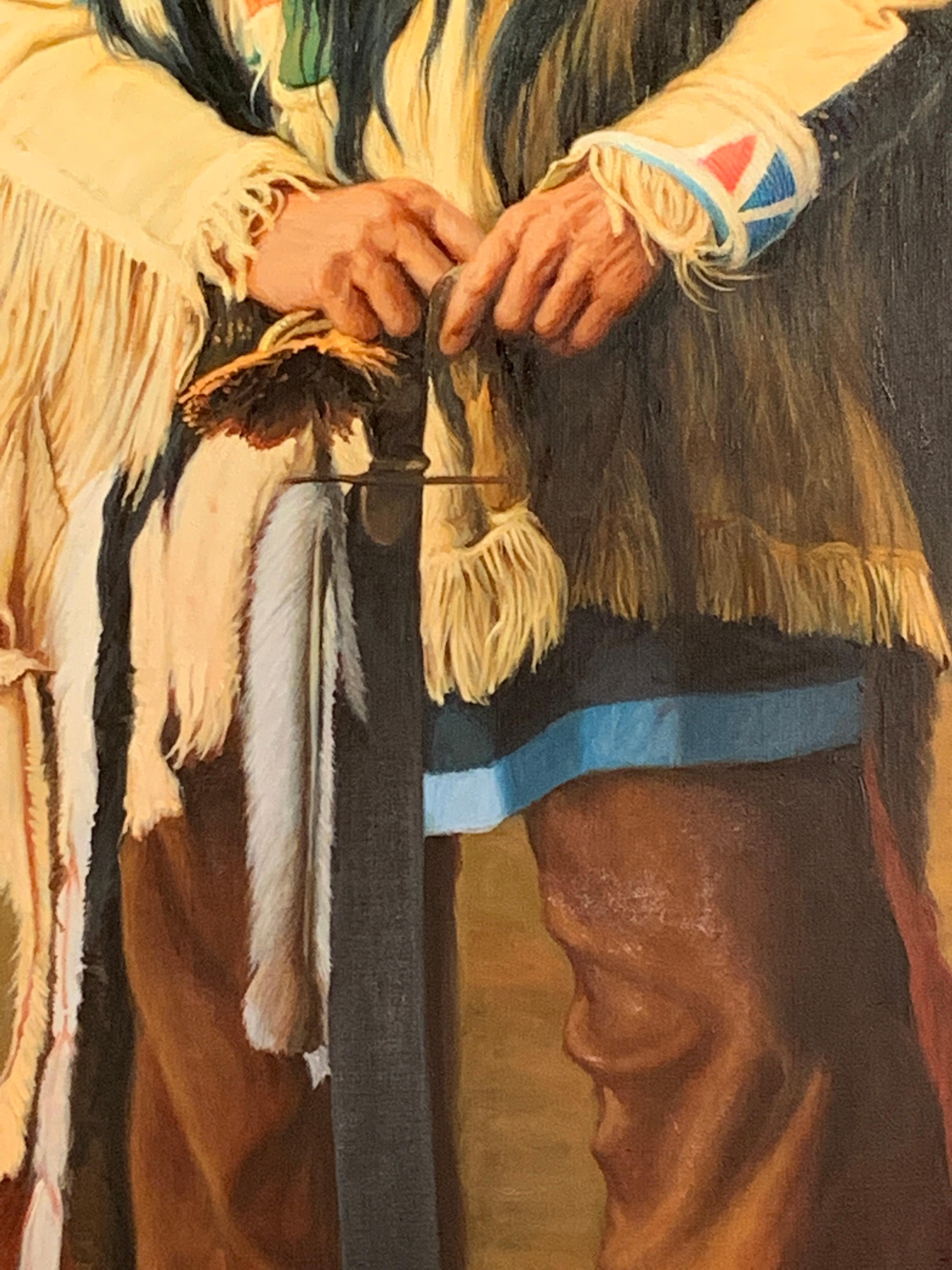 « Yellow Hair Sioux », John Berry, Amérindiens amérindiens, huile/toile, 60 x 36 pouces en vente 4