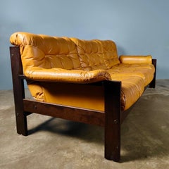 John-Bertil Häggström Swed-Form Yellow Mustard Tan Leather Three Seater Sofa