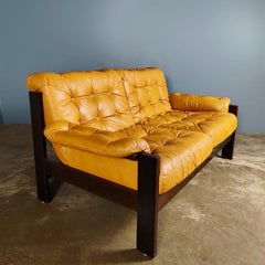 John-Bertil Häggström Swed-Form Yellow Mustard Tan Leather Two Seater Sofa