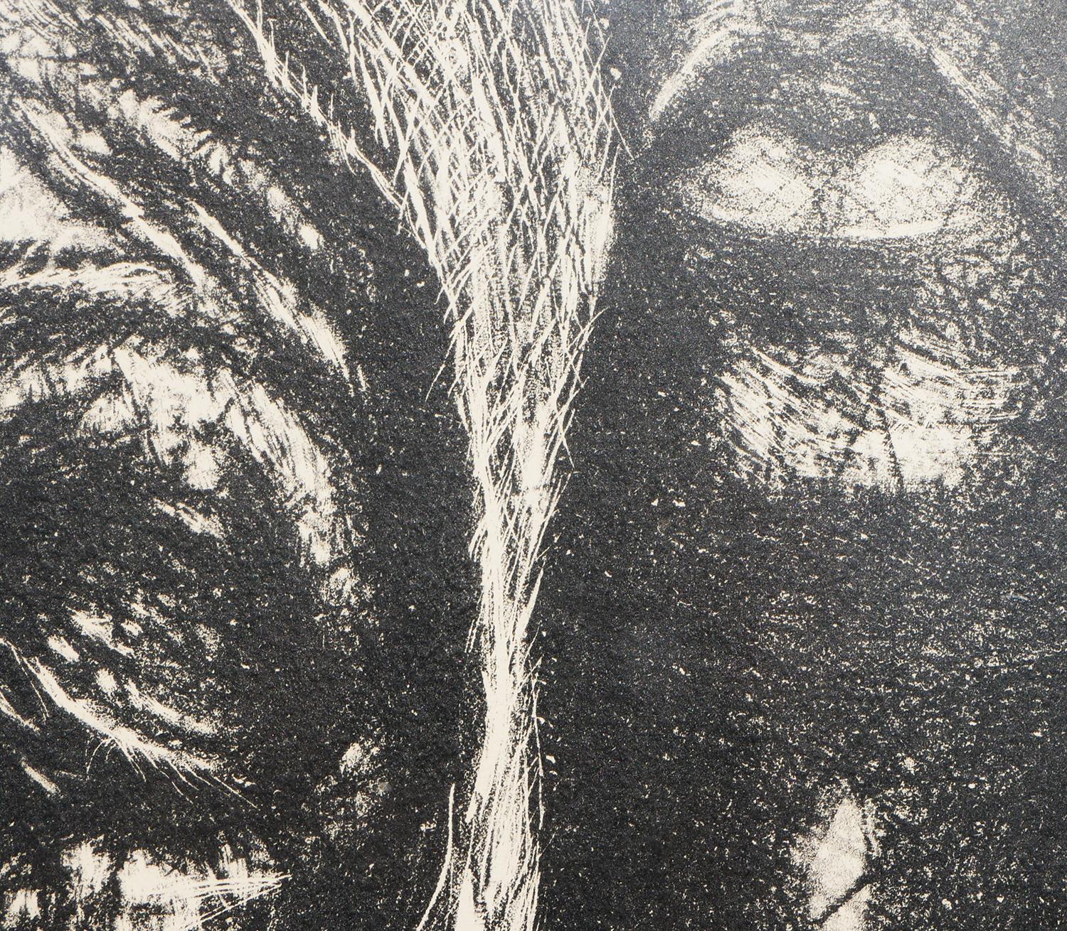 “Two Heads” Modern Abstract Black and White Woodcut Print of Two Figures 4