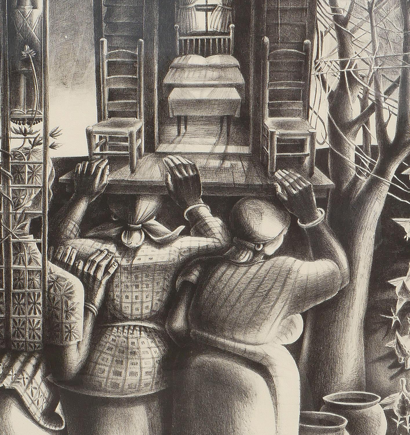 « Upper Room », lithographie figurative abstraite en noir et blanc, Édition 44/50 en vente 4