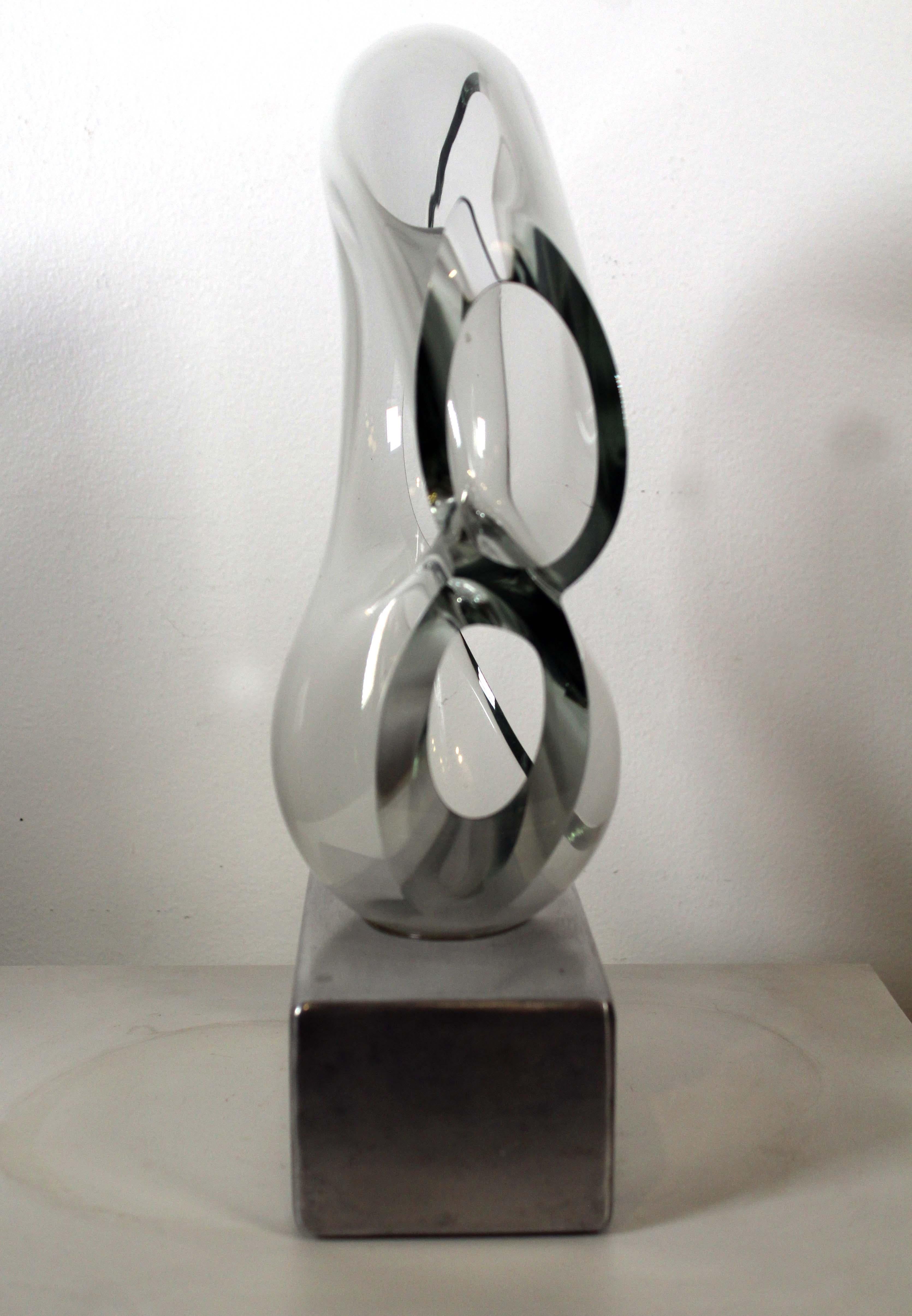 Late 20th Century John Bingham Biomorphic Abstract Glass Sculpture with Metal Base Signed 1980