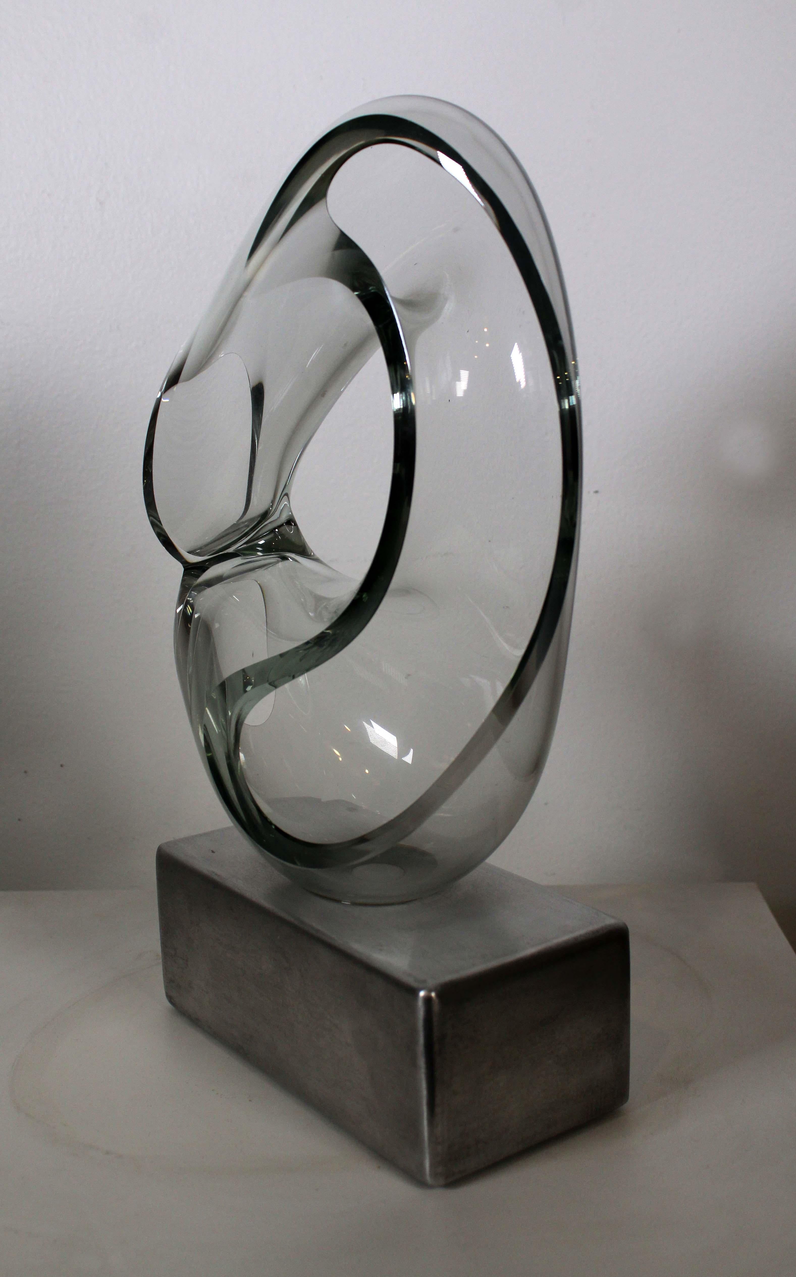 John Bingham Biomorphic Abstract Glass Sculpture with Metal Base Signed 1980 5