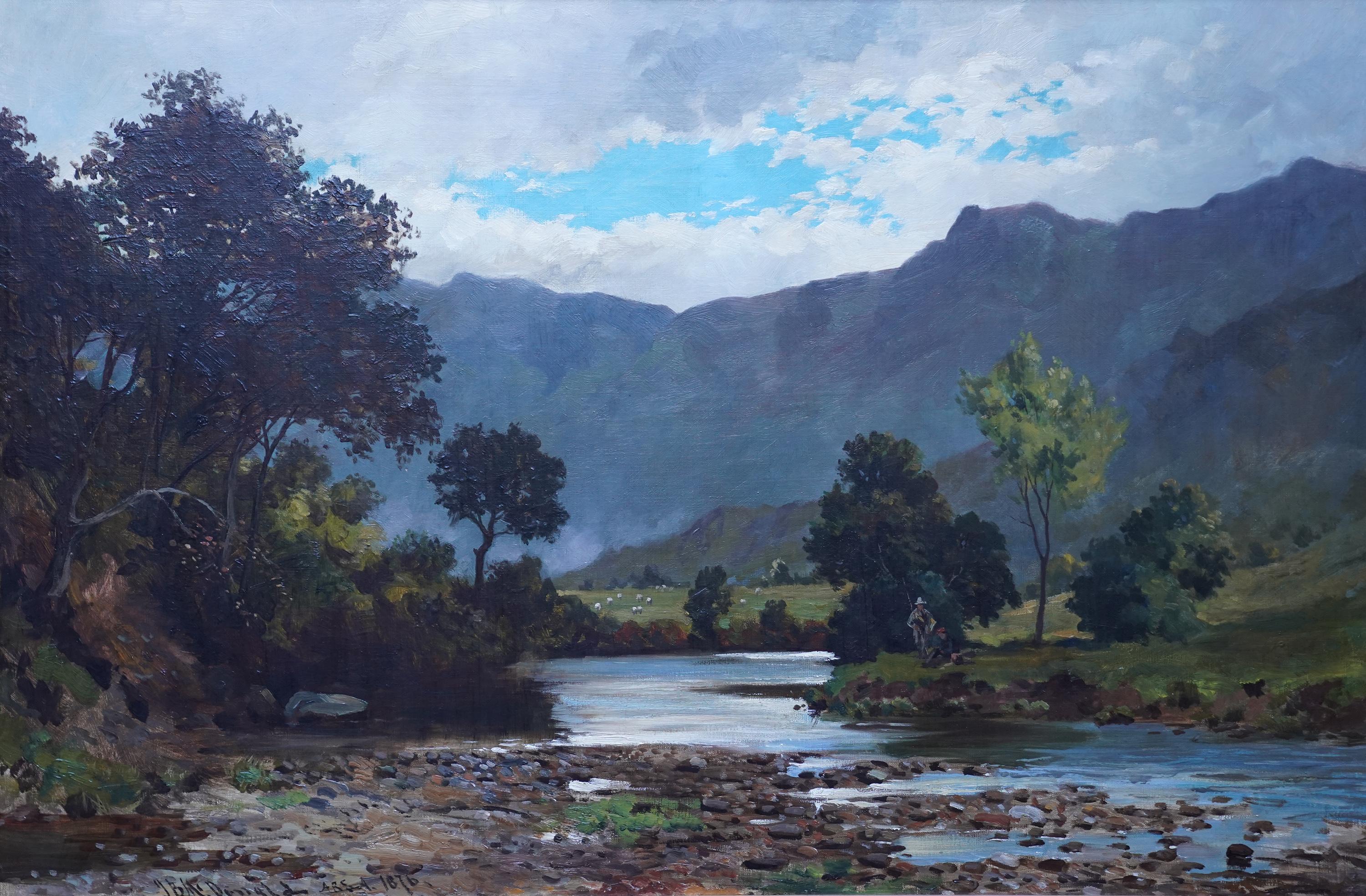 River Garry Perthshire Landscape - Scottish art exhib 1876 oil painting Scotland - Painting by John Blake MacDonald