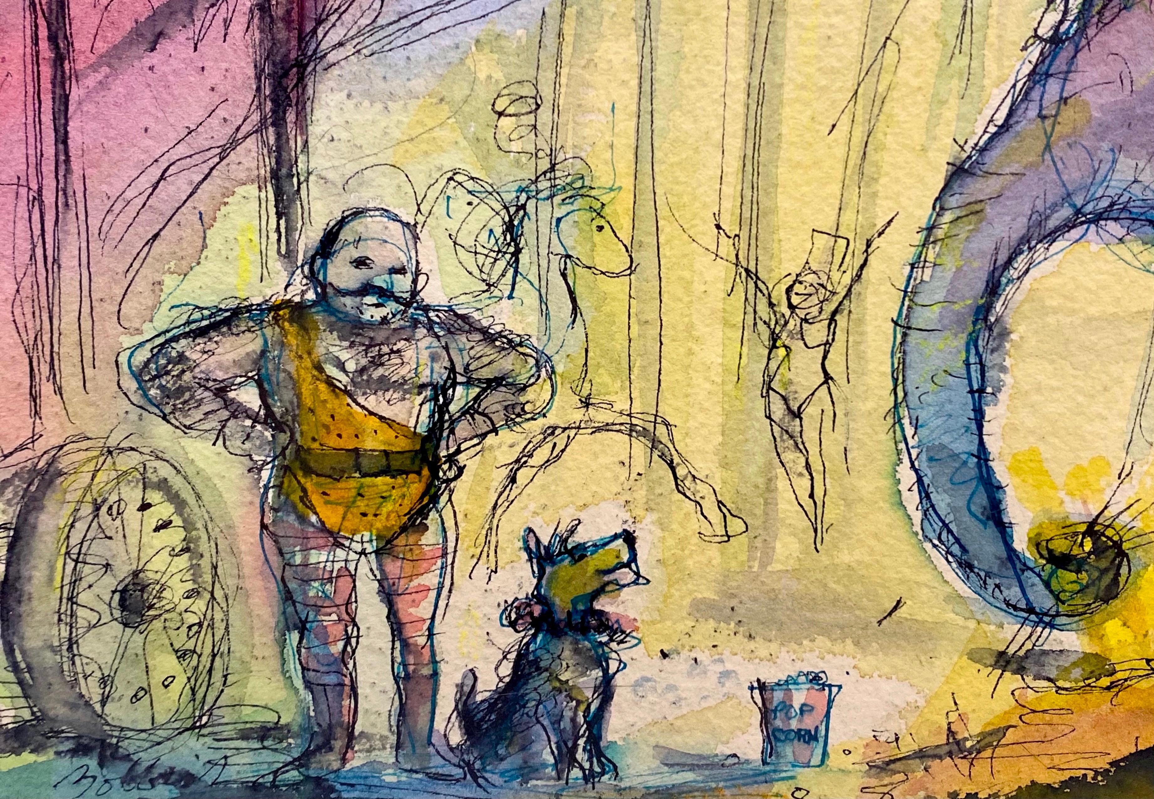 Américain Aquarelle et dessin du cirque John Bobbish en vente