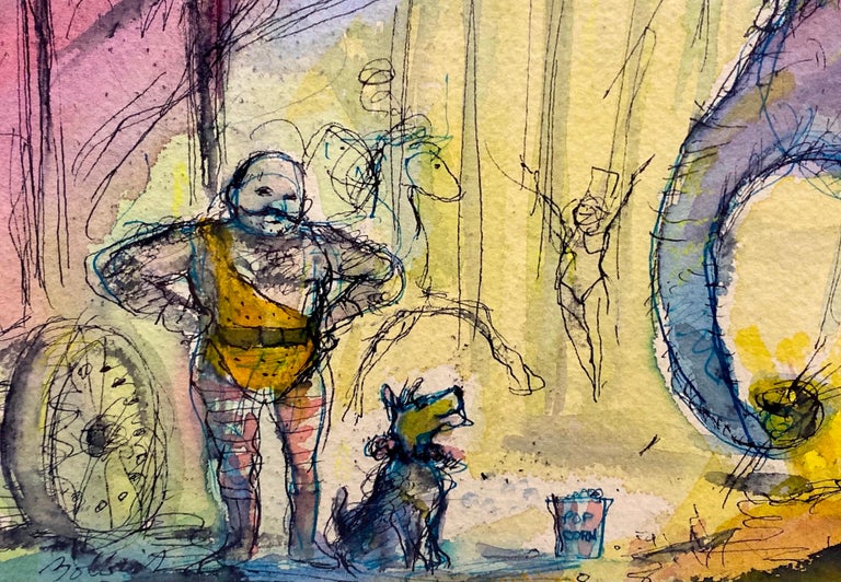 American John Bobbish Circus Watercolor and Drawing For Sale