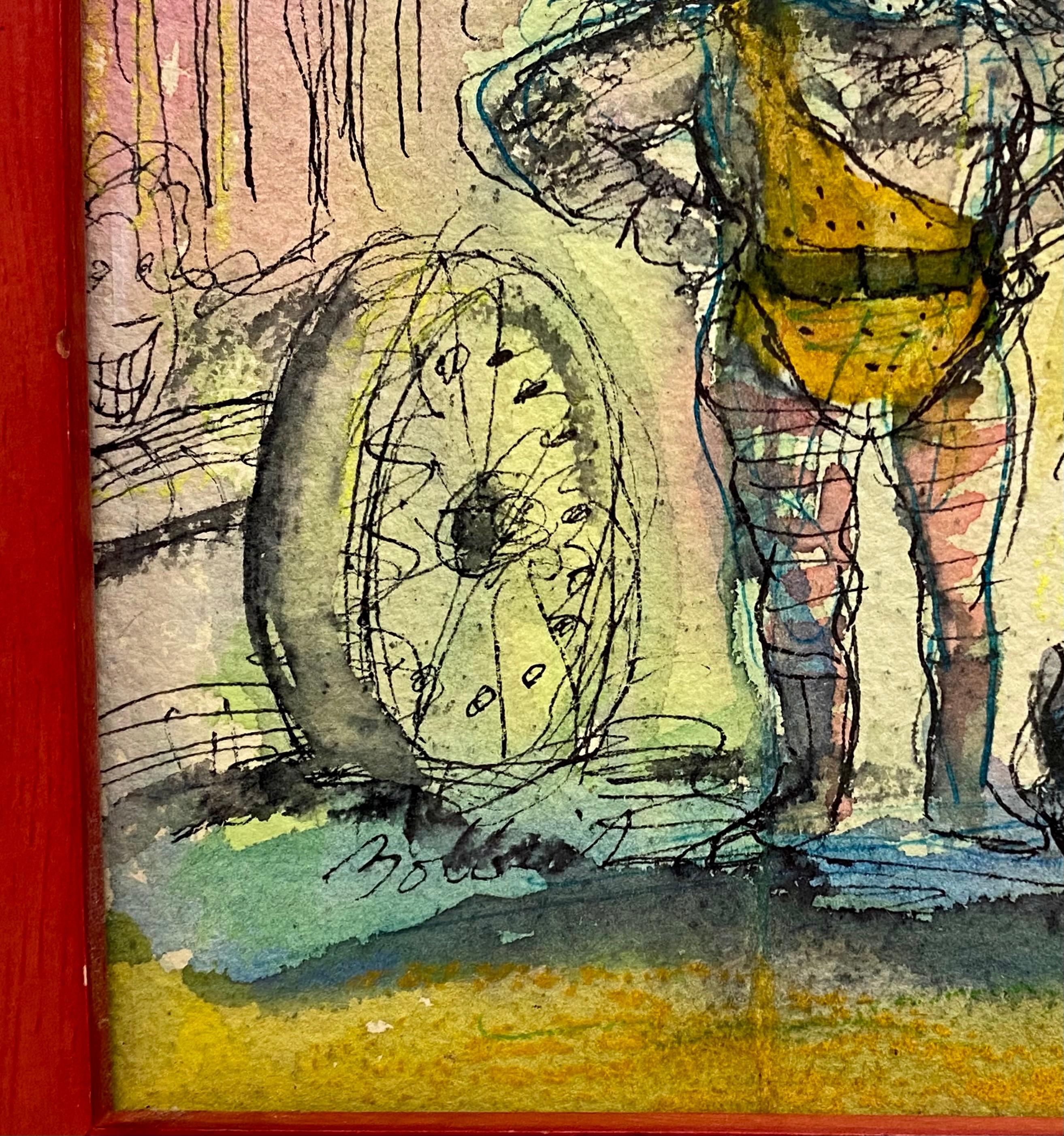 Painted John Bobbish Circus Watercolor and Drawing