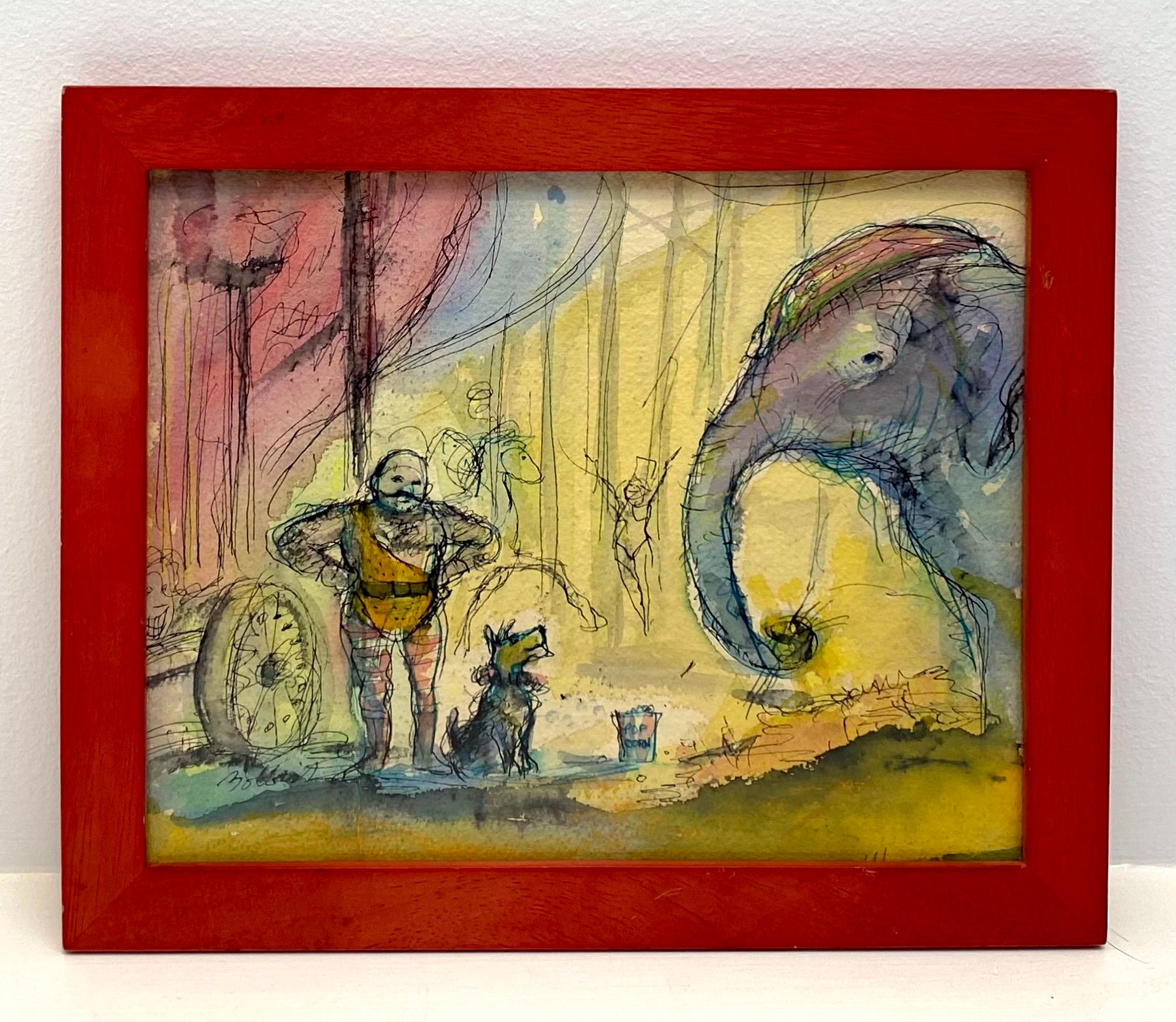 Late 20th Century John Bobbish Circus Watercolor and Drawing For Sale