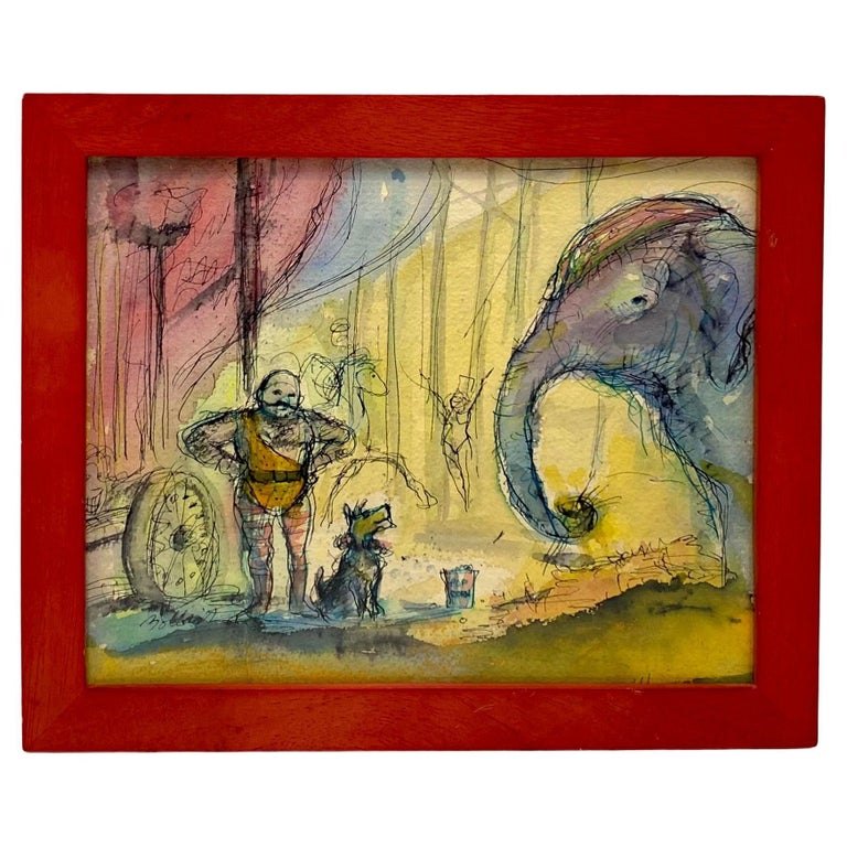 John Bobbish Circus Watercolor and Drawing For Sale