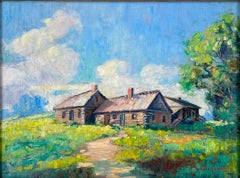 High Sierras Log Cabin Lodge with Poppies Original Painting by J. Bond Francisco