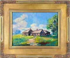 Lodge de ferme des Hautes Sierras avec peupliers - Peinture originale de J. Bond Francisco