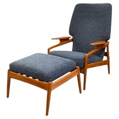 John Bone for Mikael Laursen MCM Danish Teak and Wool Lounge Chair with Ottoman