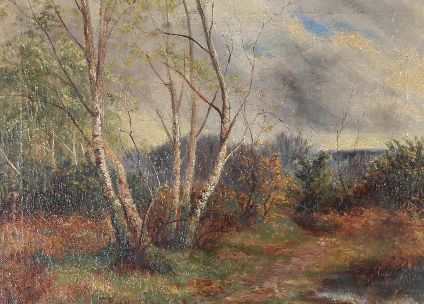 John Bonny (1874-1948) - Olio del 1897 incorniciato, Alberi di betulle lungo il sentiero 3