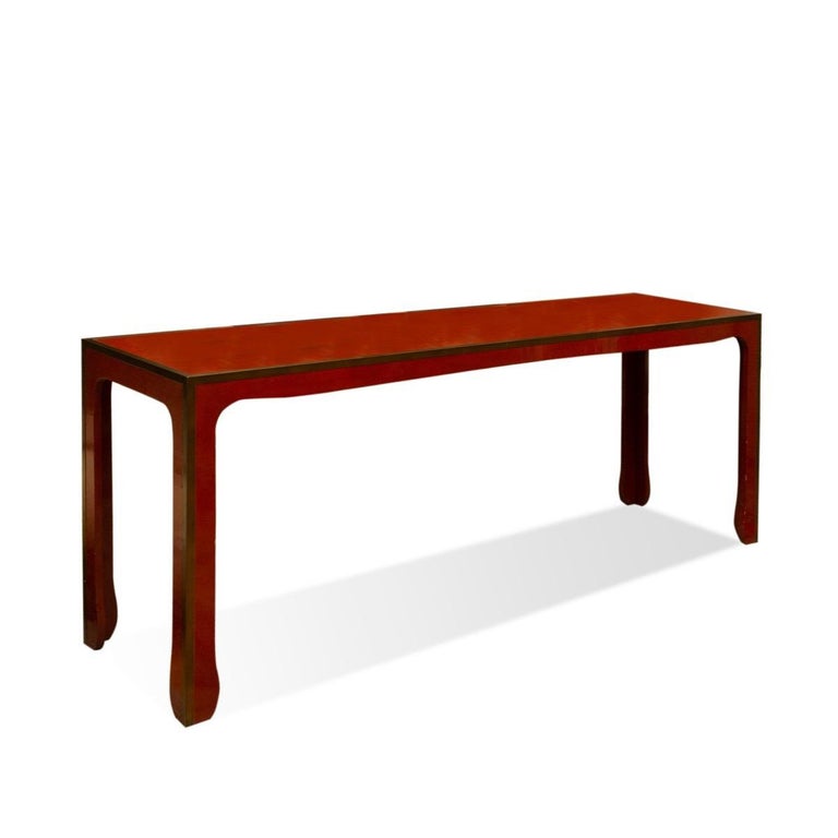 John Boone Asian Style Red Lacquer, Burnt Orange Console Table