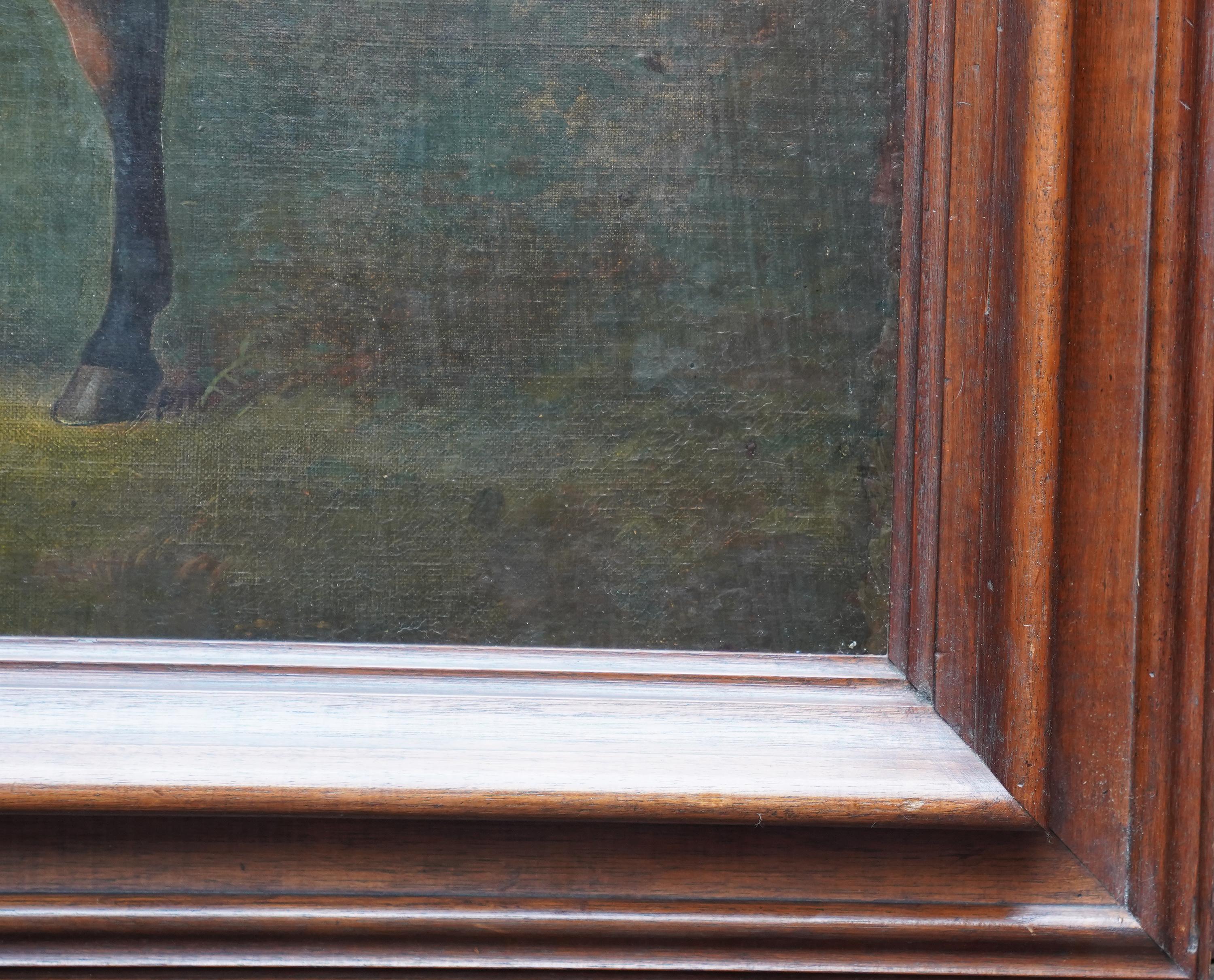 Caballo de caza ensillado en un paisaje - pintura al óleo de arte equino del Viejo Maestro británico en venta 3