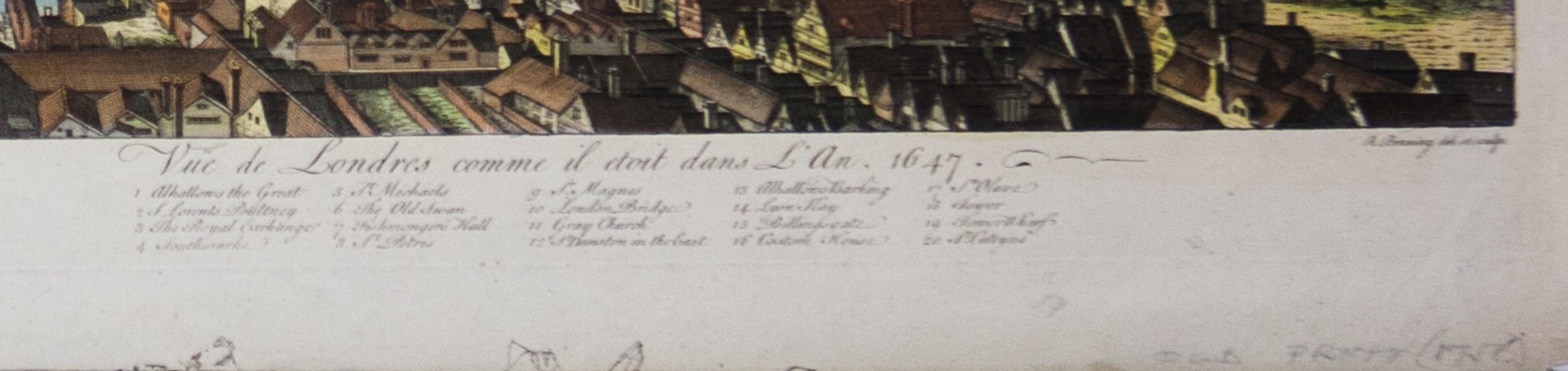 Vista de Londres tal como era en el año 1647  es un grabado en cobre coloreado a mano publicado por el conocido editor y grabador británico John Boydell  (1720-1804) y grabado por R.Benning vendido en Cheapside Londres 1756.  Vista panorámica en dos